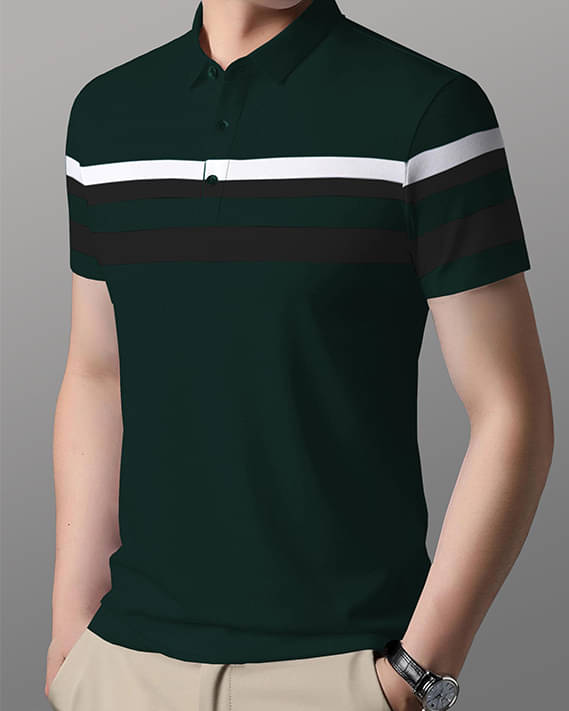     			GARBLY Men Cotton Blend Regular Fit Striped Polo T Shirt ( Olive )
