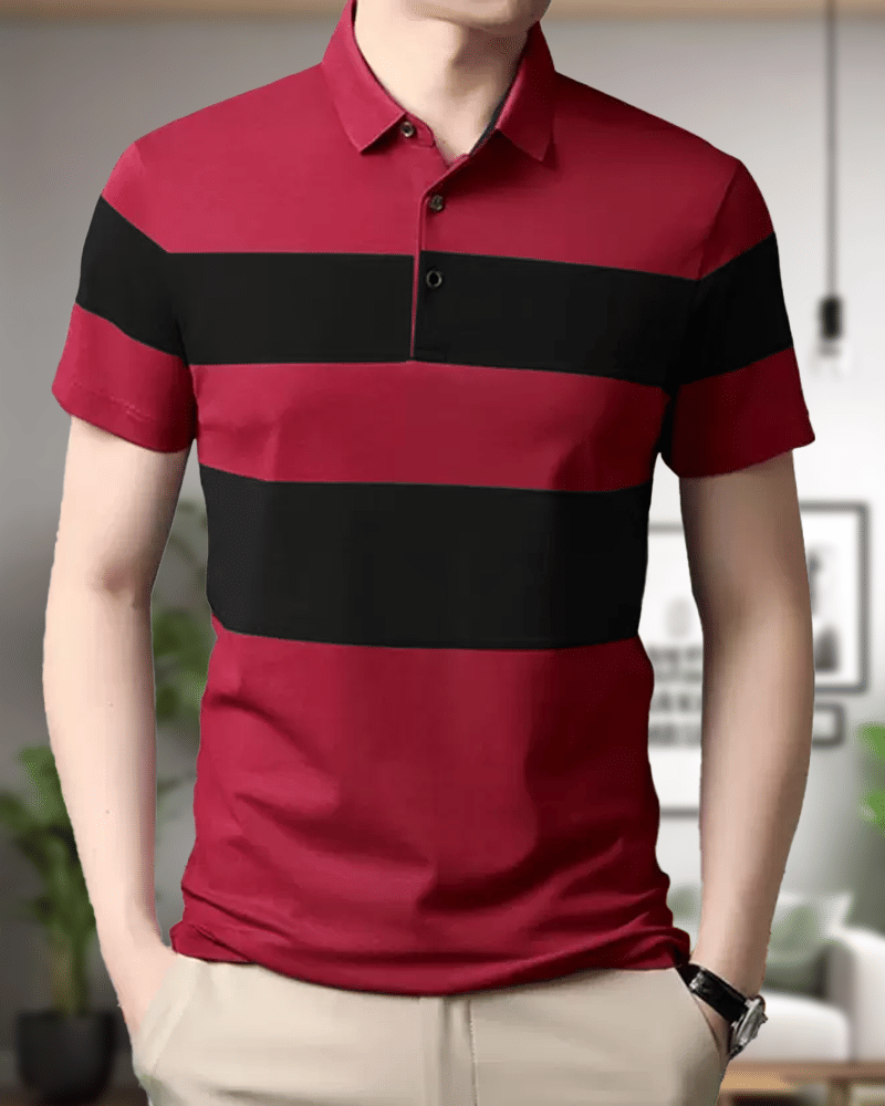     			GARBLY Men Cotton Blend Regular Fit Colorblock Polo T Shirt ( Red )