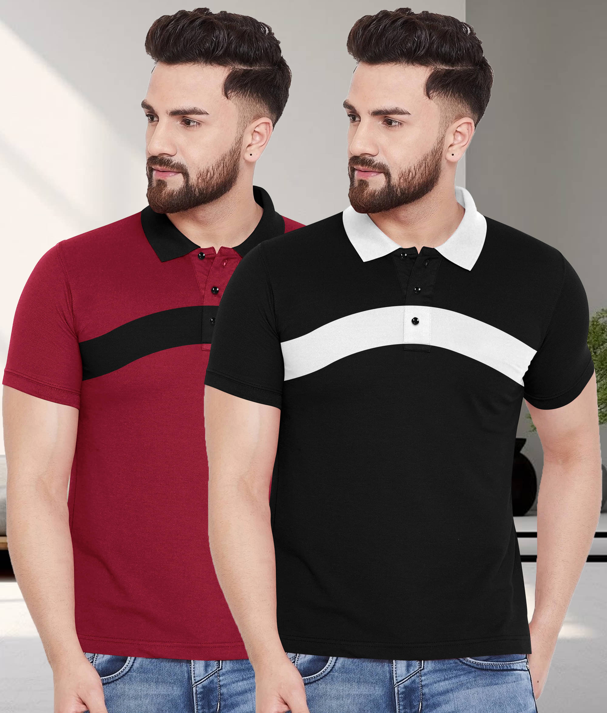     			GARBLY Men Cotton Blend Regular Fit Colorblock Polo T Shirt ( Multicolor1 )