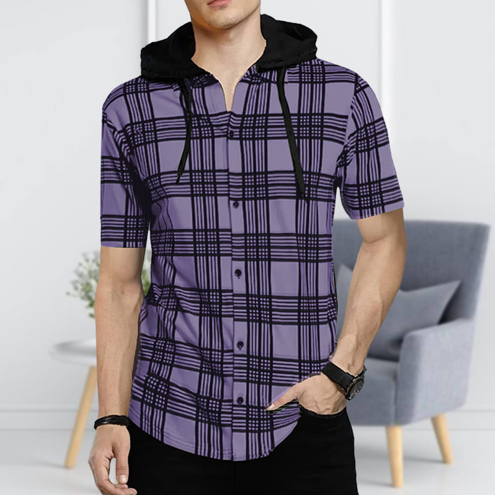     			GARBLY Men Cotton Blend Regular Fit Checks T-Shirt ( Lavender )