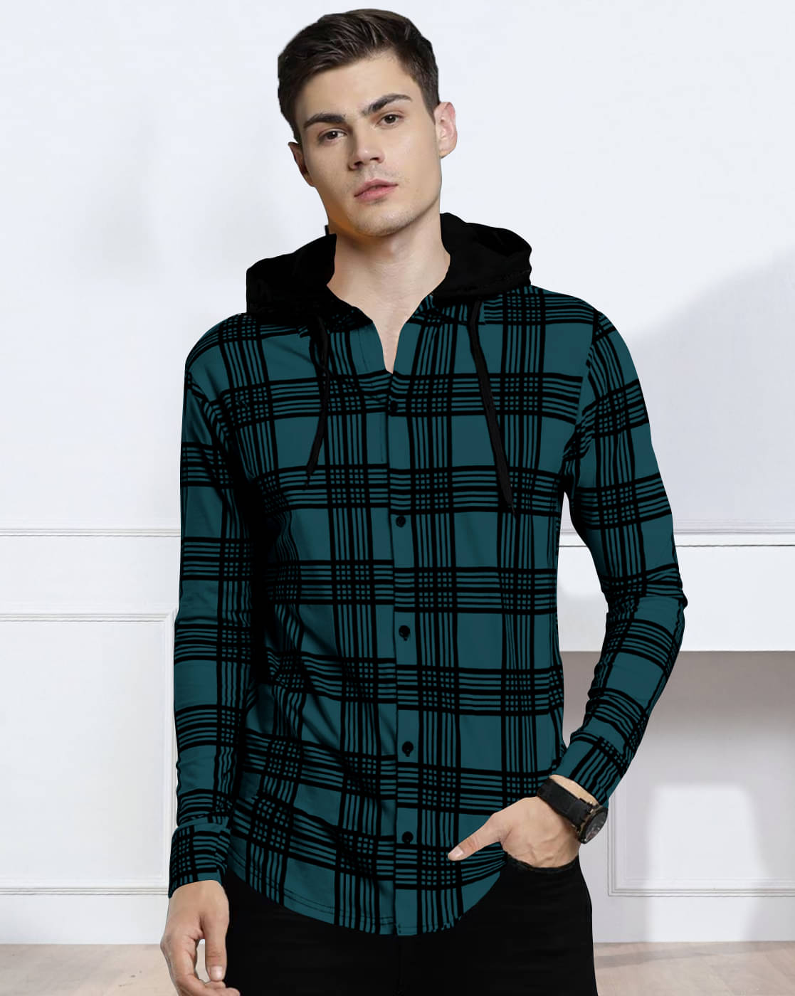     			GARBLY Men Cotton Blend Regular Fit Checks T-Shirt ( Teal )