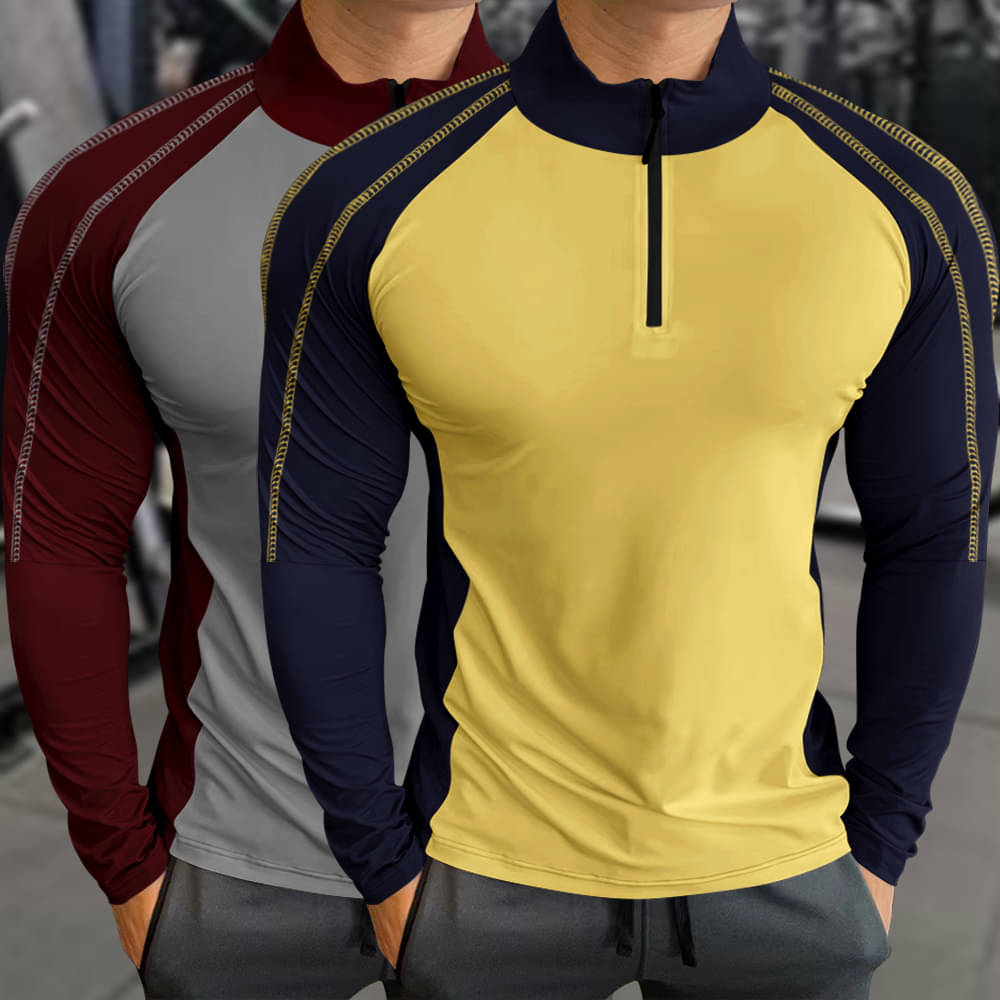     			GARBLY Men Polyester Regular Fit Colorblock T-Shirt ( Melange Wine )