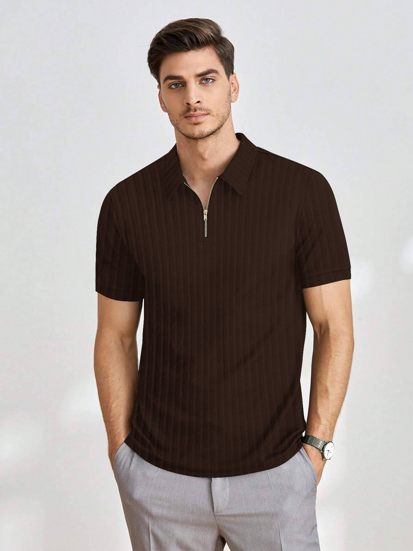 GARBLY Men Polyester Regular Fit Solid Polo T Shirt ( Brown ) GARBLY Men Polyester Regular Fit Solid Polo T Shirt ( Brown )