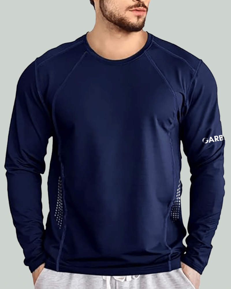     			GARBLY Men Polyester Regular Fit Solid T-Shirt ( Navy )