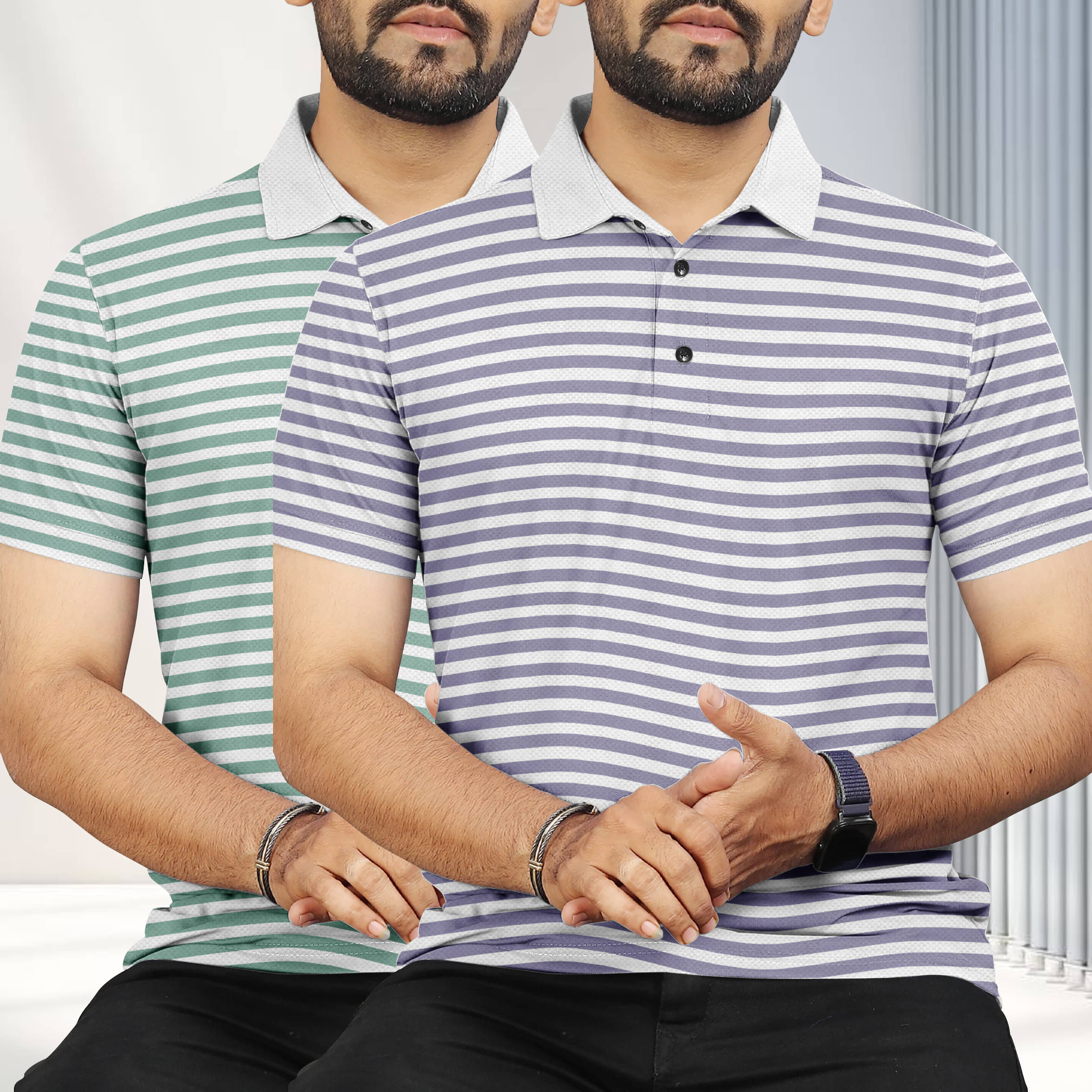 GARBLY Men Polyester Regular Fit Striped Polo T Shirt ( Multicolor ) GARBLY Men Polyester Regular Fit Striped Polo T Shirt ( Multicolor )