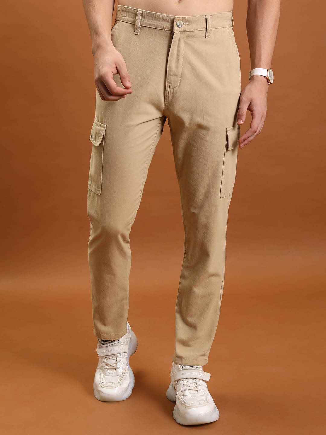     			Highlander Regular Flat Men's Cargos - Beige ( Pack of 1 )