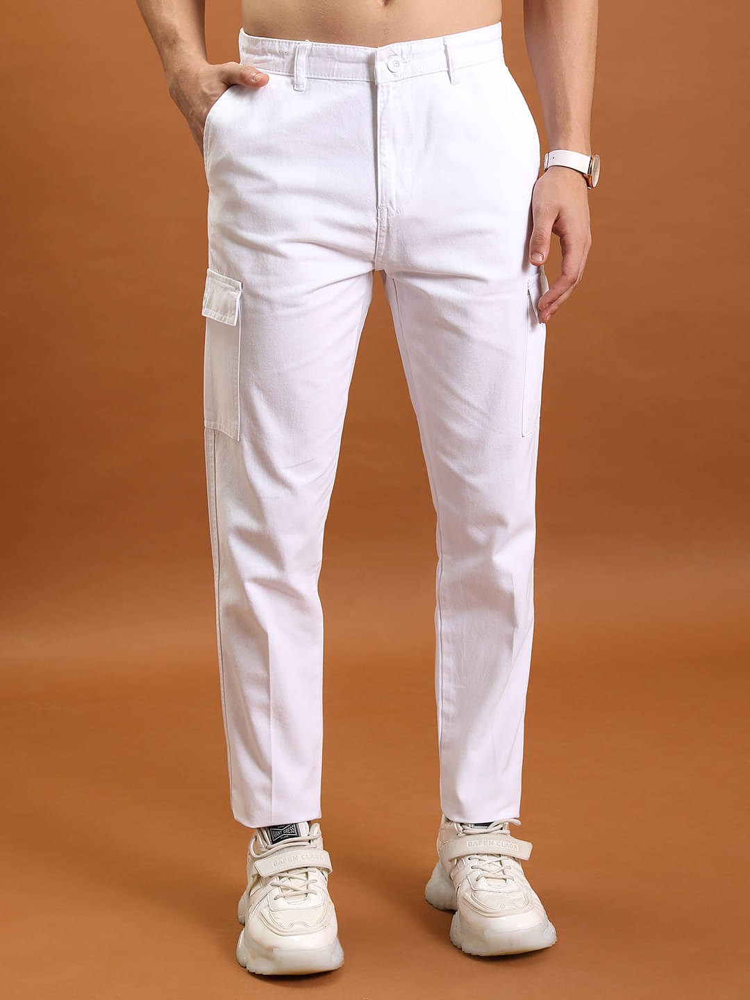 Highlander Regular Flat Men's Cargos - White ( Pack of 1 ) Highlander Regular Flat Men's Cargos - White ( Pack of 1 )