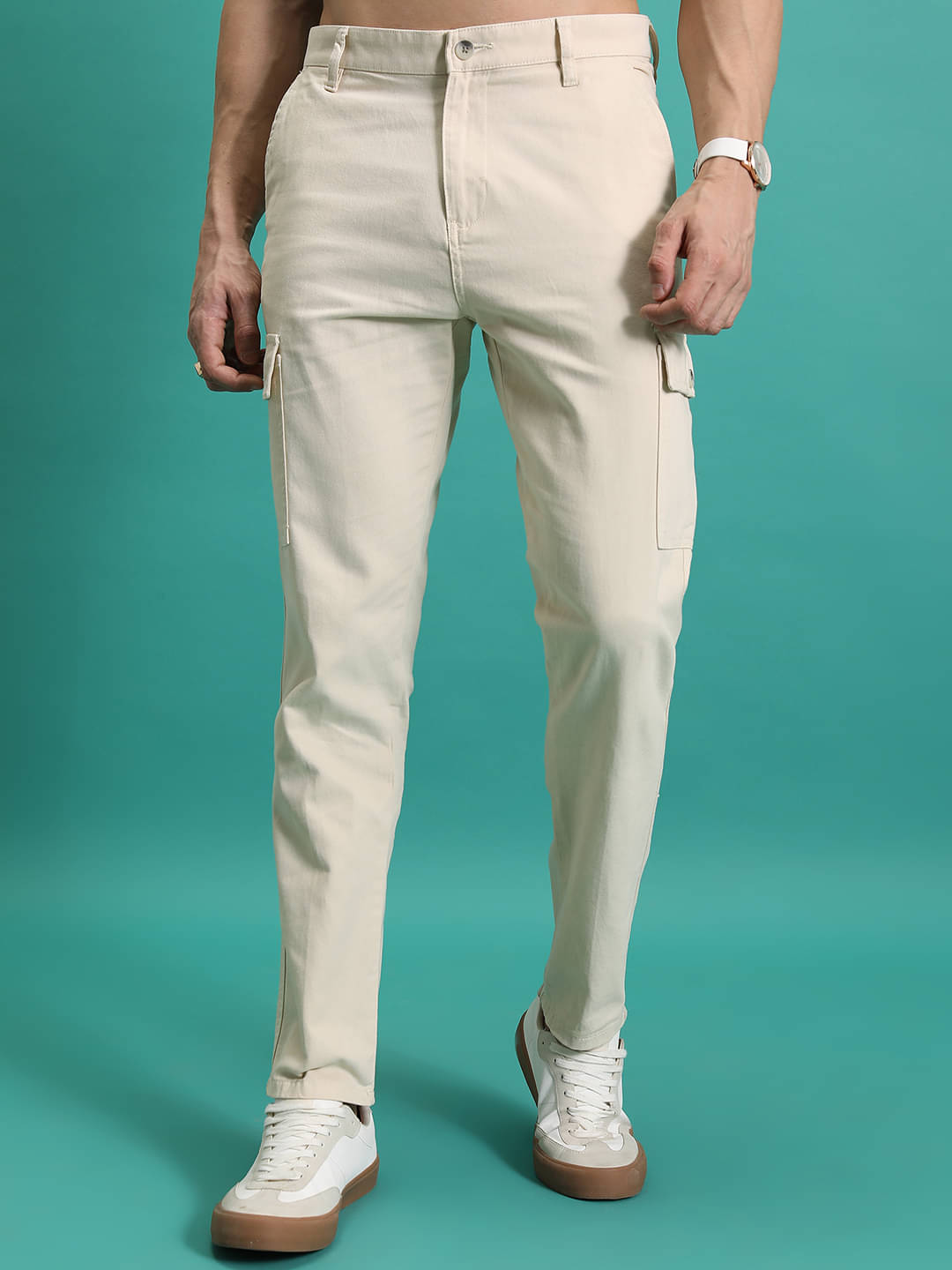     			Highlander Regular Flat Men's Cargos - Beige ( Pack of 1 )