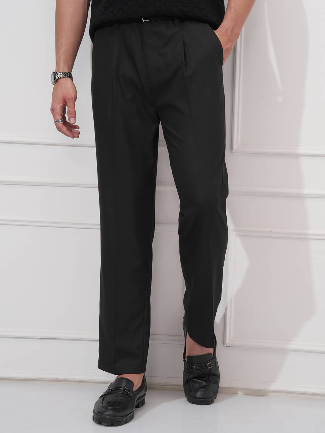     			Highlander Straight Flat Men's Trouser - Black ( Pack of 1 )