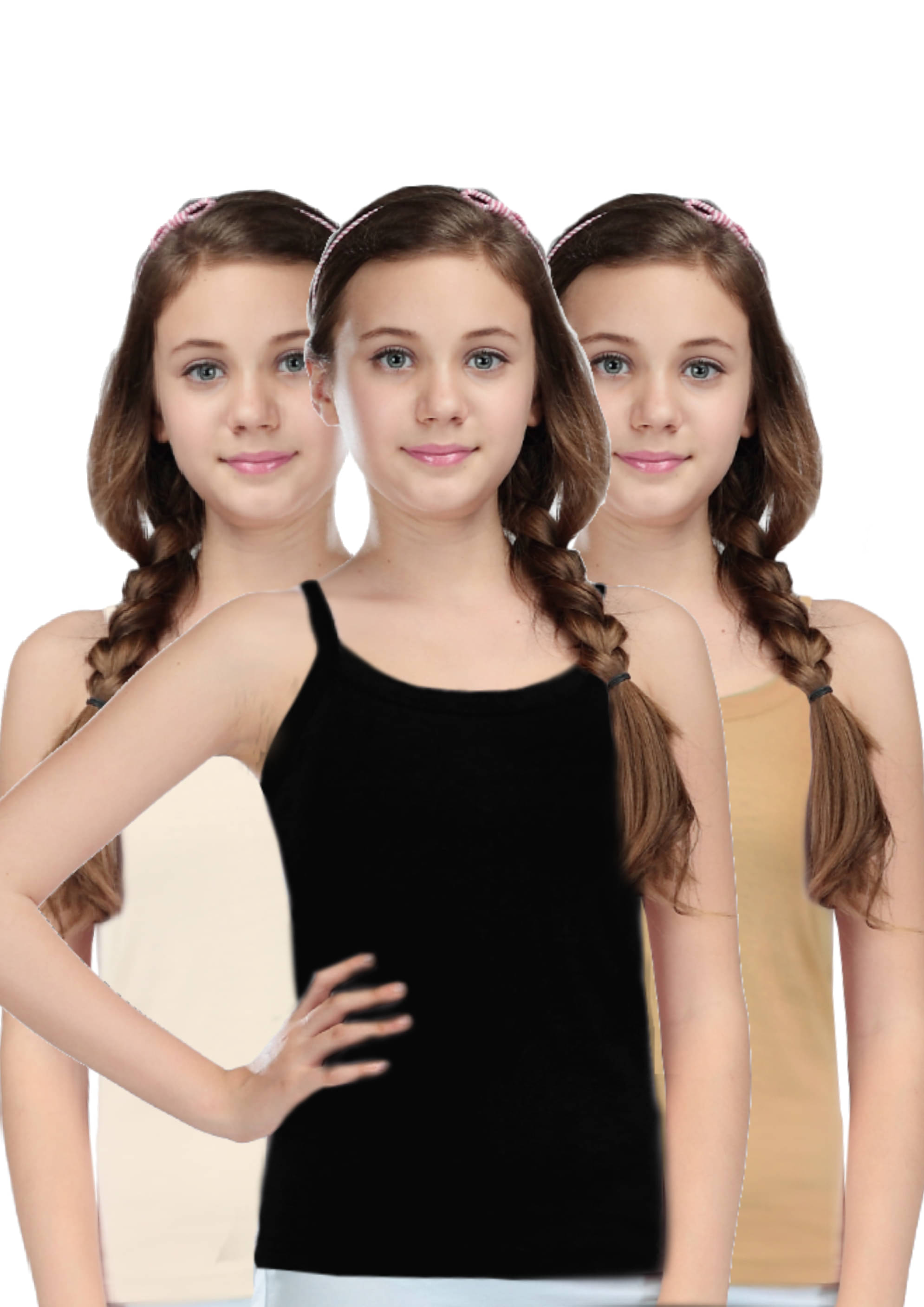     			Inner Element Pack of 3 Girls Cotton Camisoles ( Multicolor )