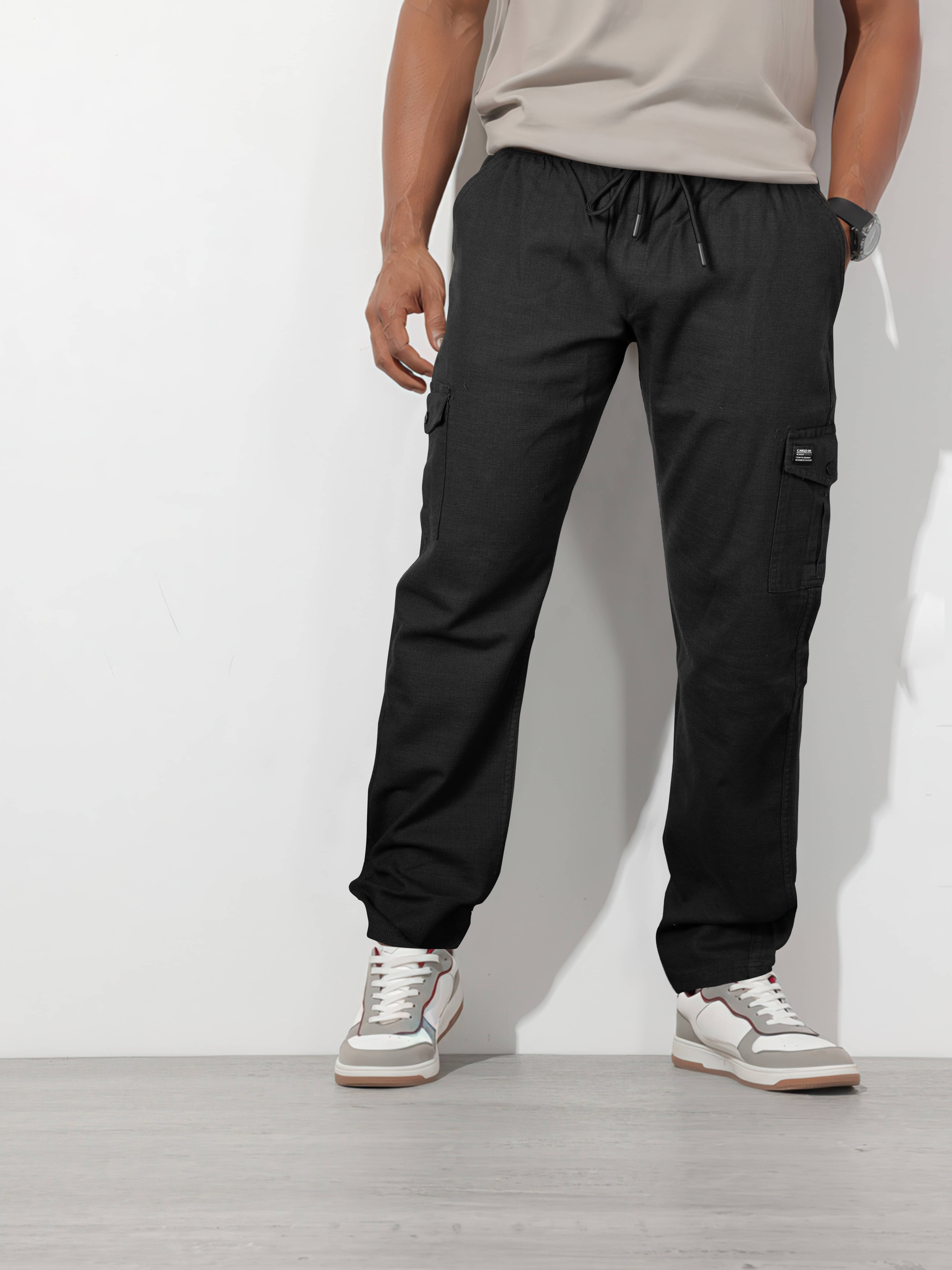     			JB JUST BLACK Relax Flat Men's Cargos - Black ( Pack of 1 )