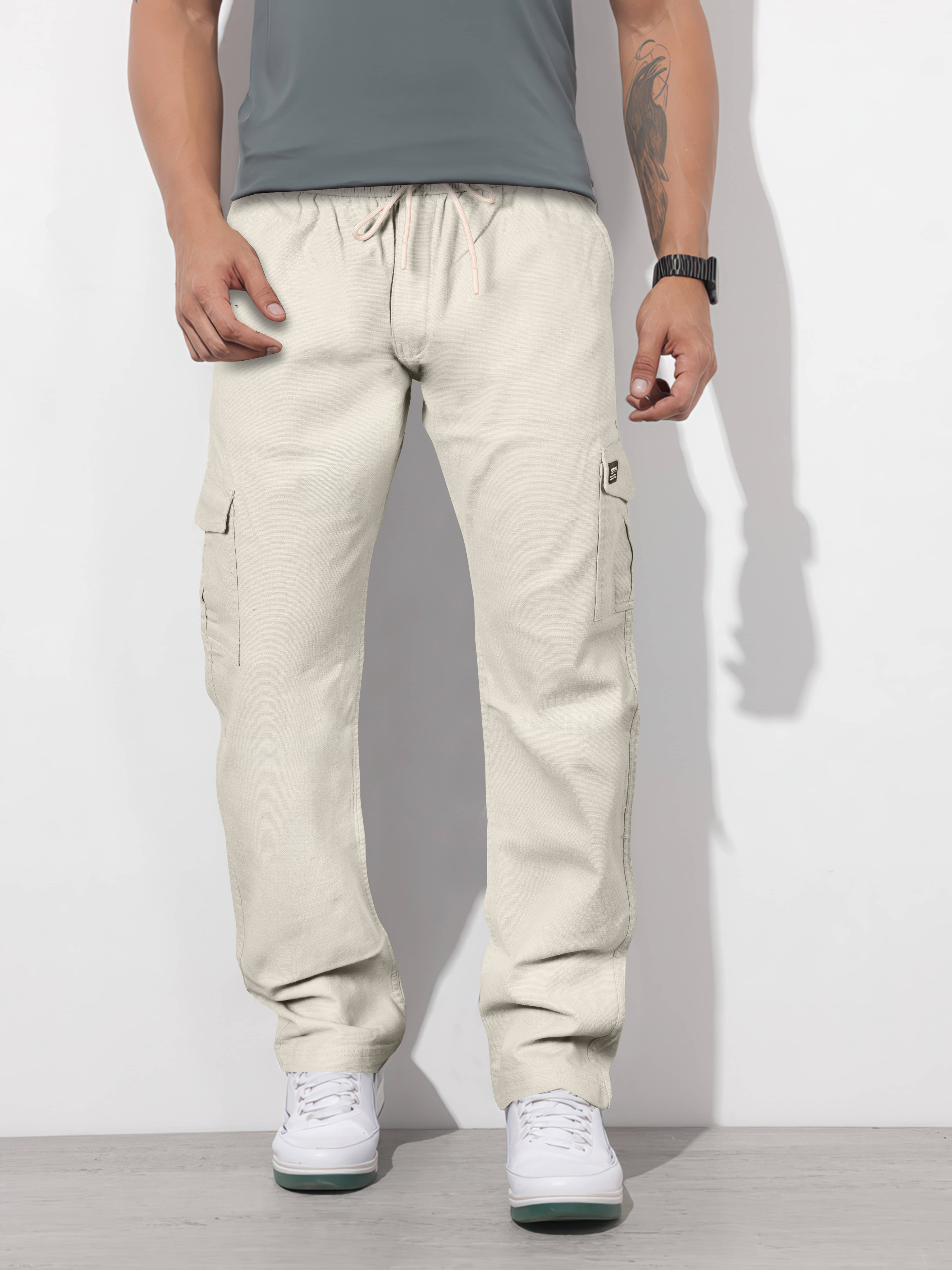     			JB JUST BLACK Relax Flat Men's Cargos - Cream ( Pack of 1 )
