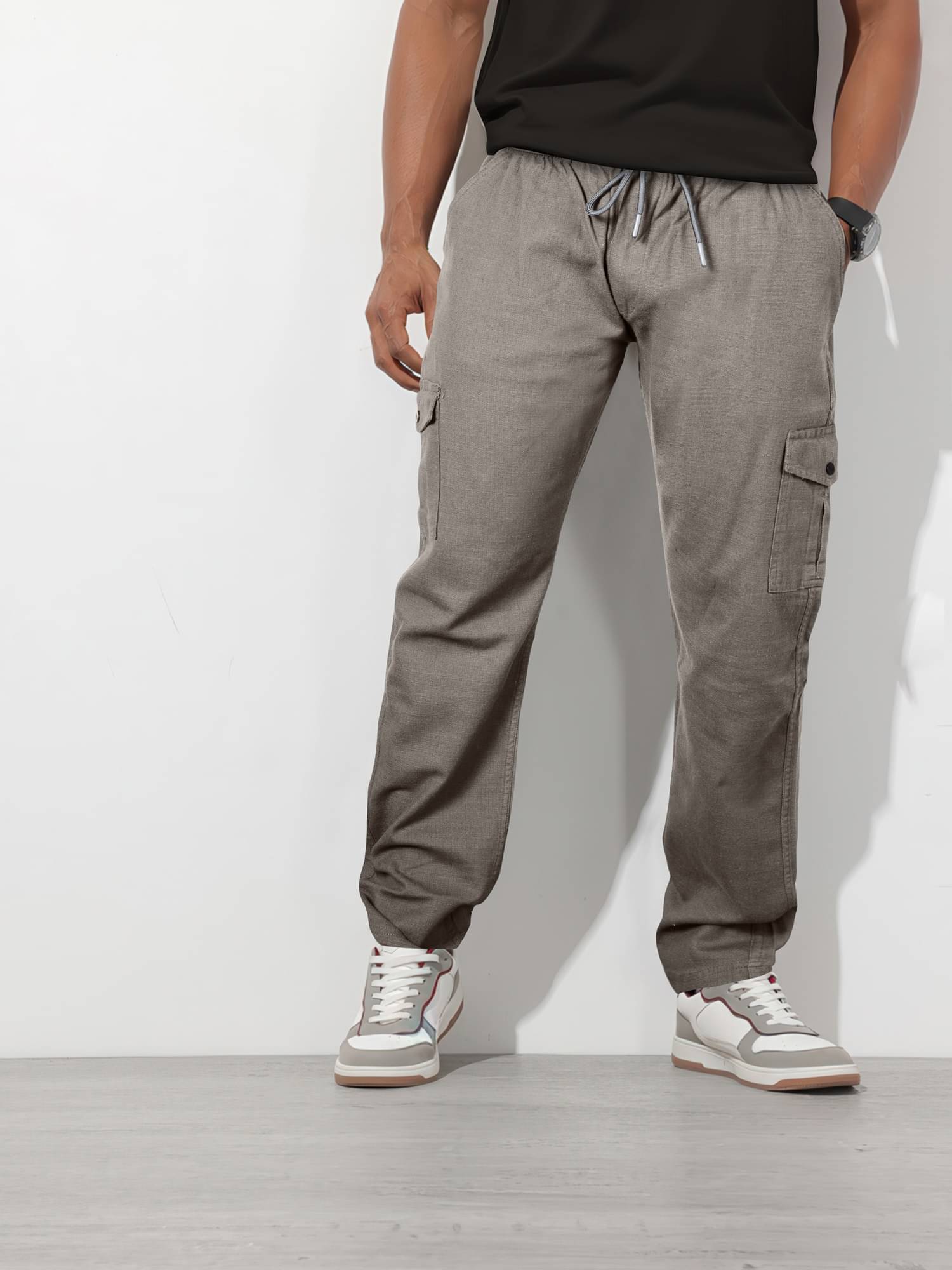     			JB JUST BLACK Relax Flat Men's Cargos - Grey ( Pack of 1 )
