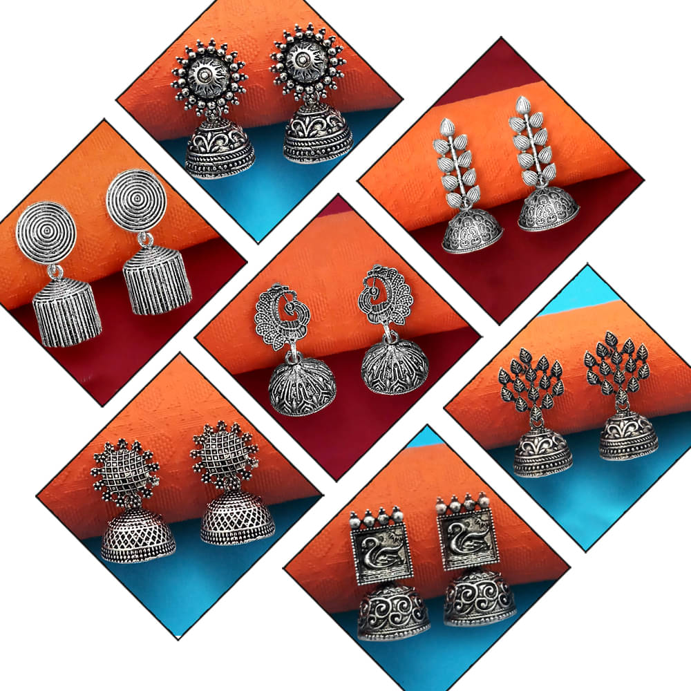     			JewelMaze Silver Jhumki Earrings ( Pack of 7 )