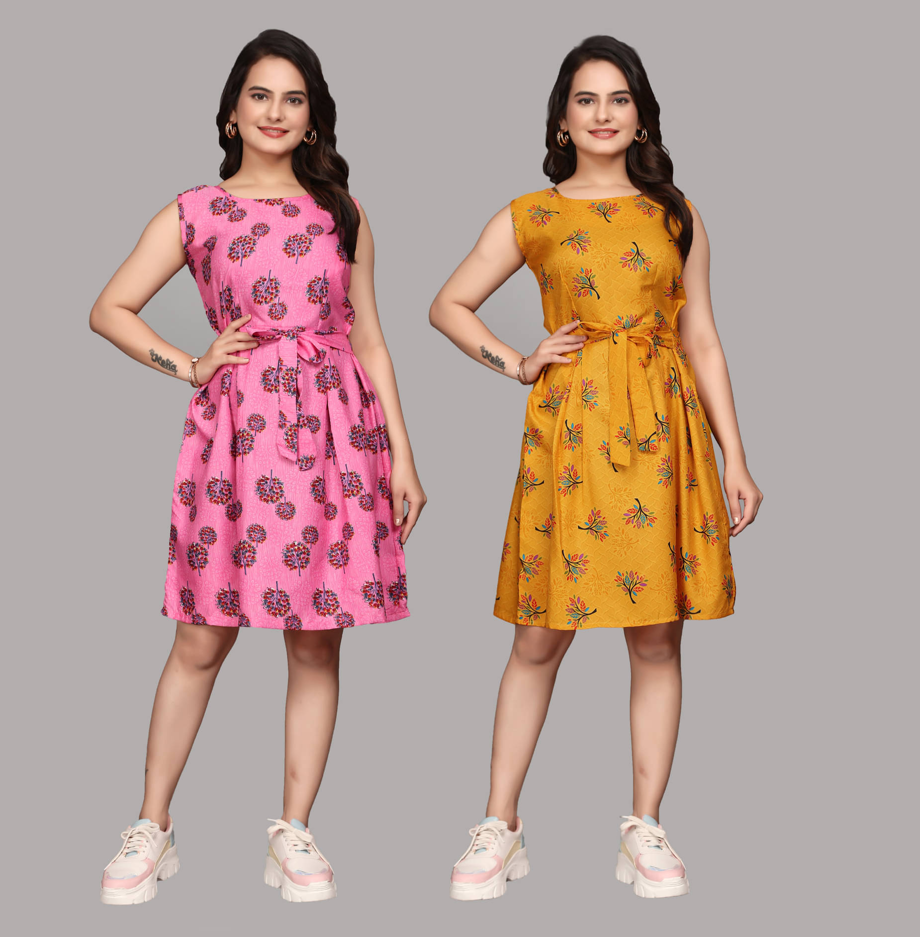     			KALAVRITTA Women Crepe Printed Fit & Flare Dress ( Multicolor 5 )