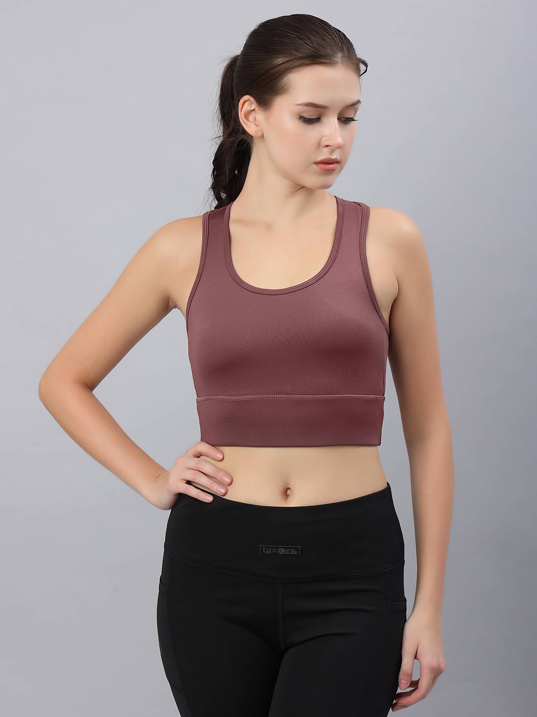     			LUXORA Coffee Polyester Removable Padding Women's Sports Bra ( Pack of 1 )