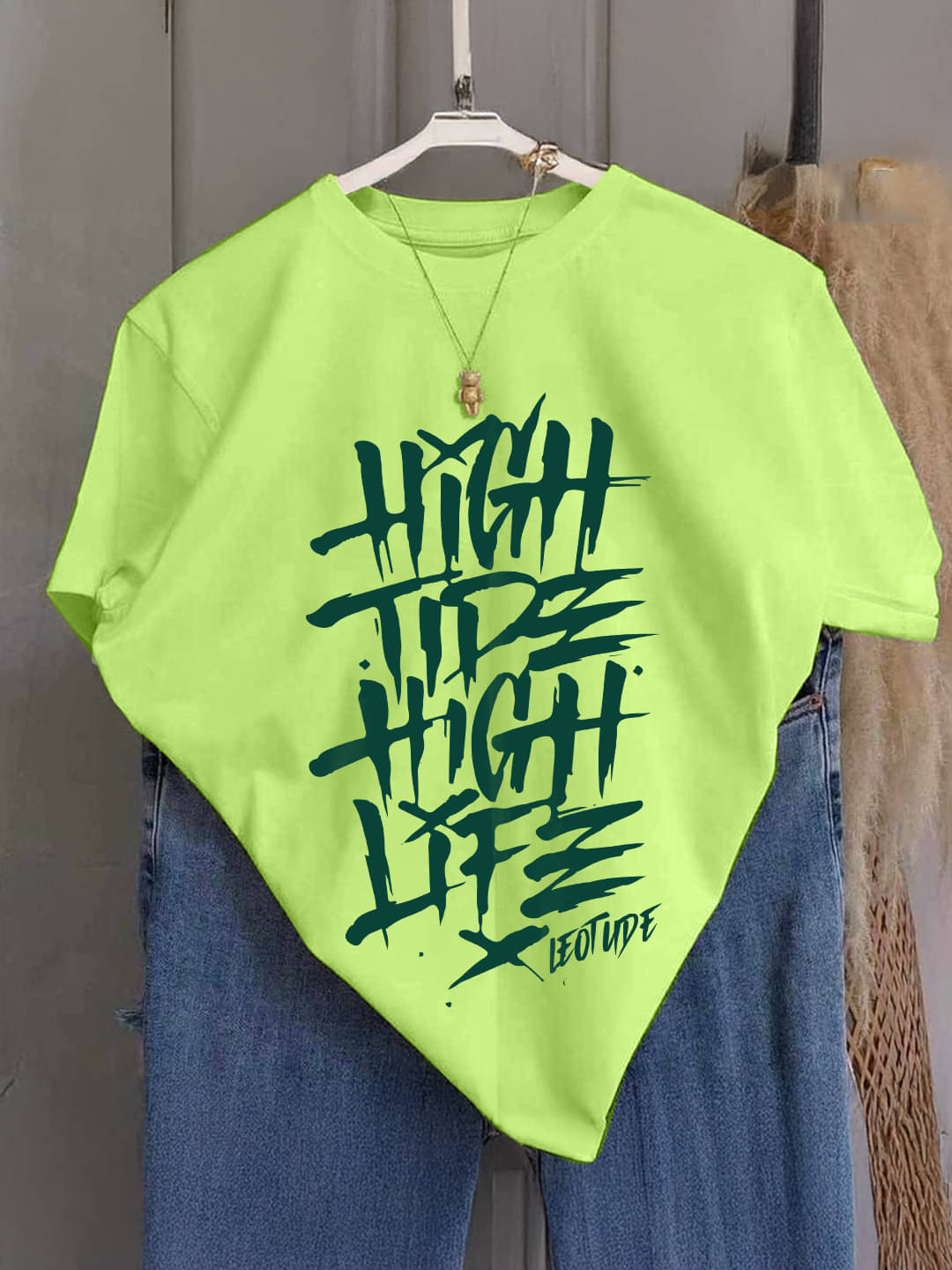     			Leotude Men Cotton Blend Oversized Fit Printed T-Shirt ( Green )