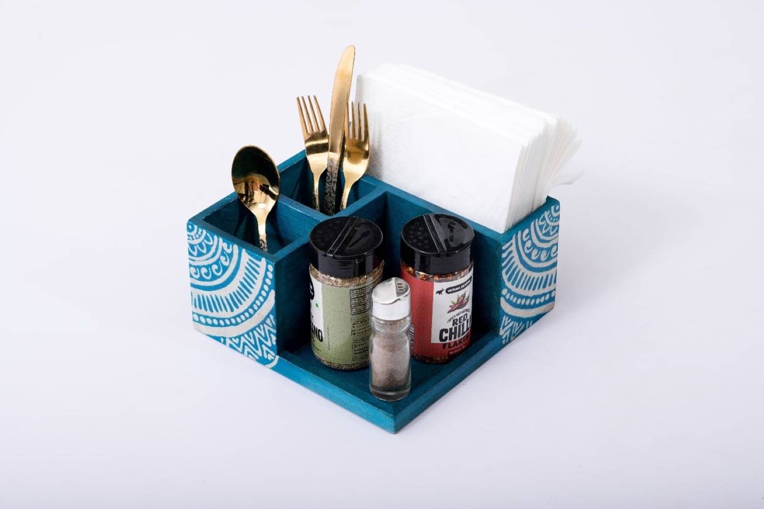 Olha-O | Ethnic Gifting & Decor Cuttlery Box Wooden Cutlery Set Light Blue ( Pack of 1 ) Olha-O | Ethnic Gifting & Decor Cuttlery Box Wooden Cutlery Set Light Blue ( Pack of 1 )