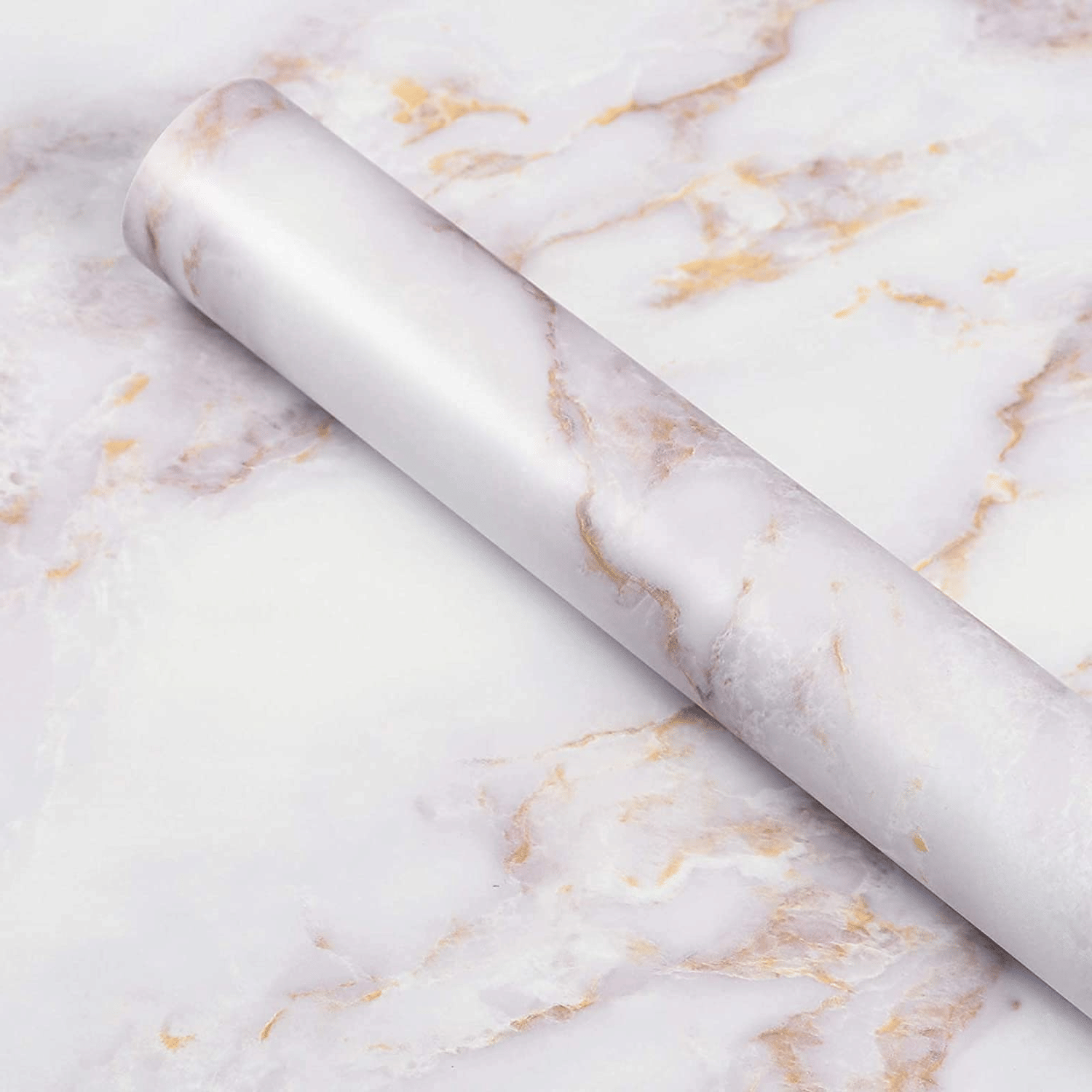     			Pack of 2 Self Adhesive Marble Wallpaper Rolls – White Gold, Waterproof, Oilproof Wall Sticker for Kitchen, Table, Drawer (60x200cm Each)