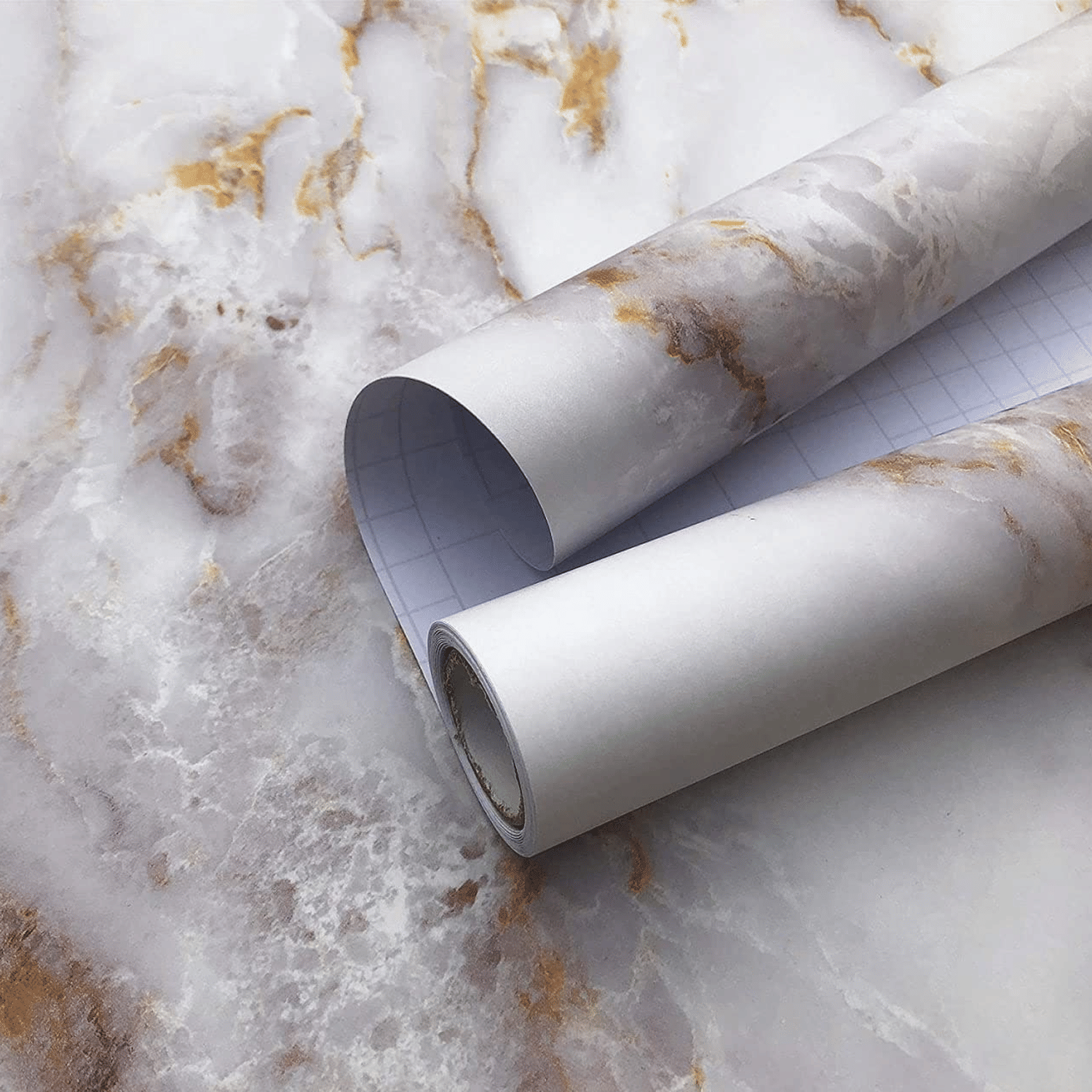     			Pack of 2 Self Adhesive Marble Wallpaper Rolls – White Gold, Waterproof, Oilproof Wall Sticker for Kitchen, Table, Drawer (60x200cm Each)