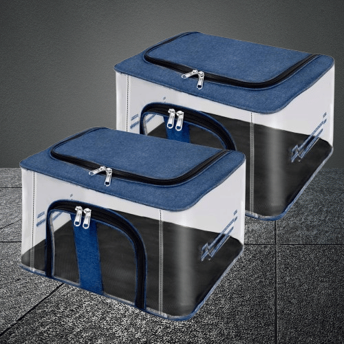     			Pankhuri PACK OF 2 | 33 Ltr PVC Transparent Moisture Proof Storage box for Clothes Under-Bed Closet Wardrobe Organizer Bag for Clothes with Carry Handle (44 x 31 x 24 cm)