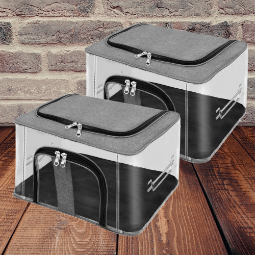     			Pankhuri PACK OF 2 | 33 Ltr PVC Transparent Moisture Proof Storage box for Clothes Under-Bed Closet Wardrobe Organizer Bag for Clothes with Carry Handle (44 x 31 x 24 cm)