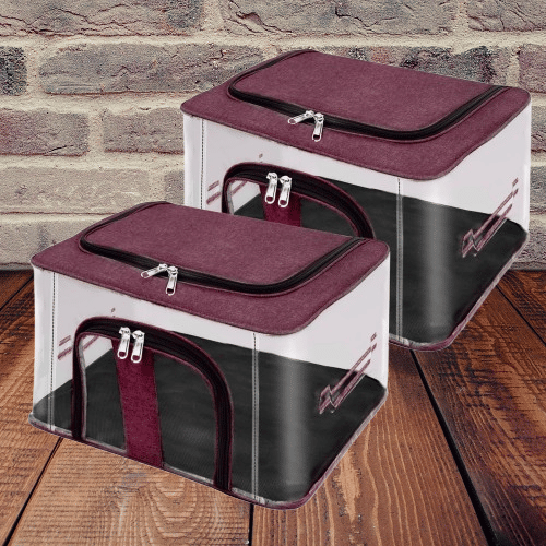     			Pankhuri PACK OF 2 | 33 Ltr PVC Transparent Moisture Proof Storage box for Clothes Under-Bed Closet Wardrobe Organizer Bag for Clothes with Carry Handle (44 x 31 x 24 cm)
