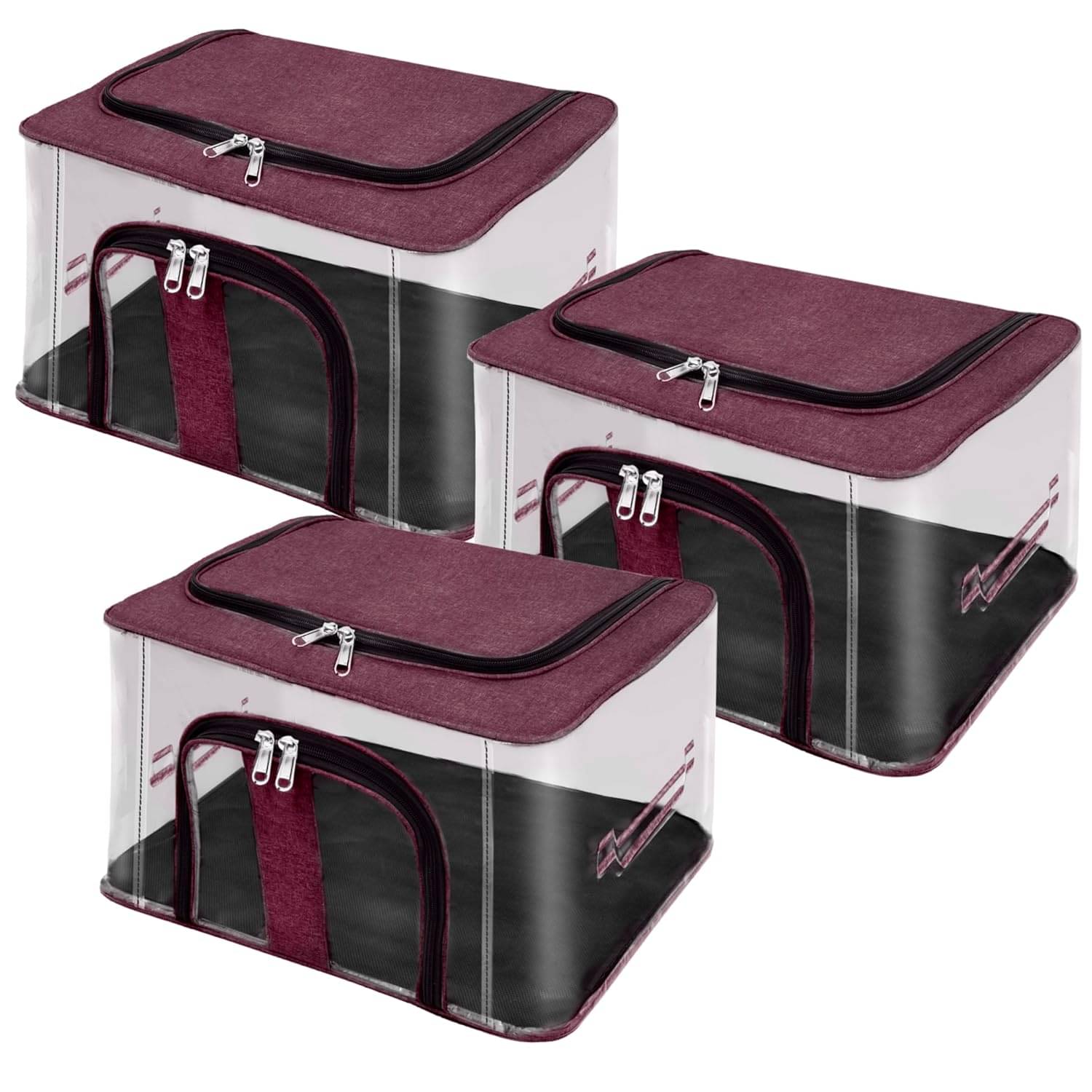     			Pankhuri PACK OF 3 | 33 Ltr PVC Transparent Moisture Proof Storage box for Clothes Under-Bed Closet Wardrobe Organizer Bag for Clothes with Carry Handle (44 x 31 x 24 cm)
