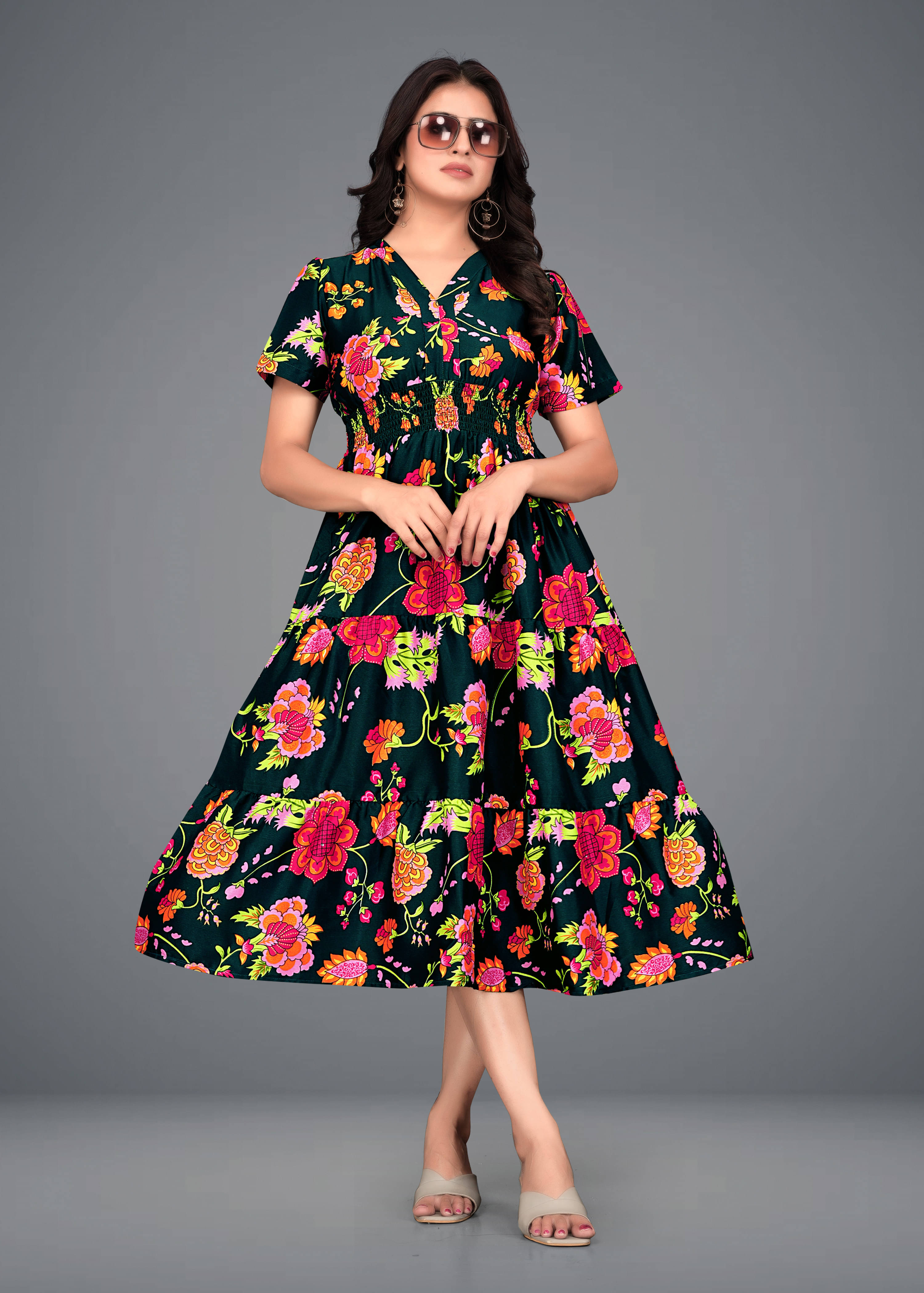 Priyansh Creation Women Crepe Printed Gown ( Green ) Priyansh Creation Women Crepe Printed Gown ( Green )