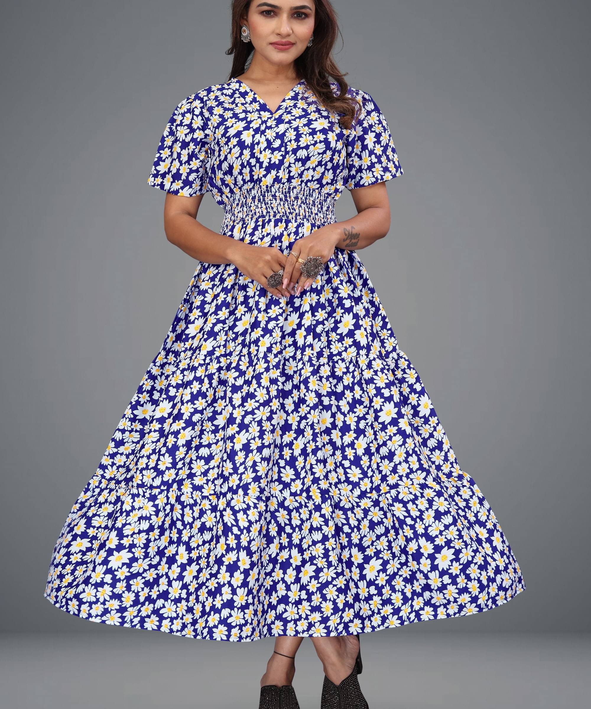 Priyansh Creation Women Crepe Printed A-line Dress ( Multicolor ) Priyansh Creation Women Crepe Printed A-line Dress ( Multicolor )
