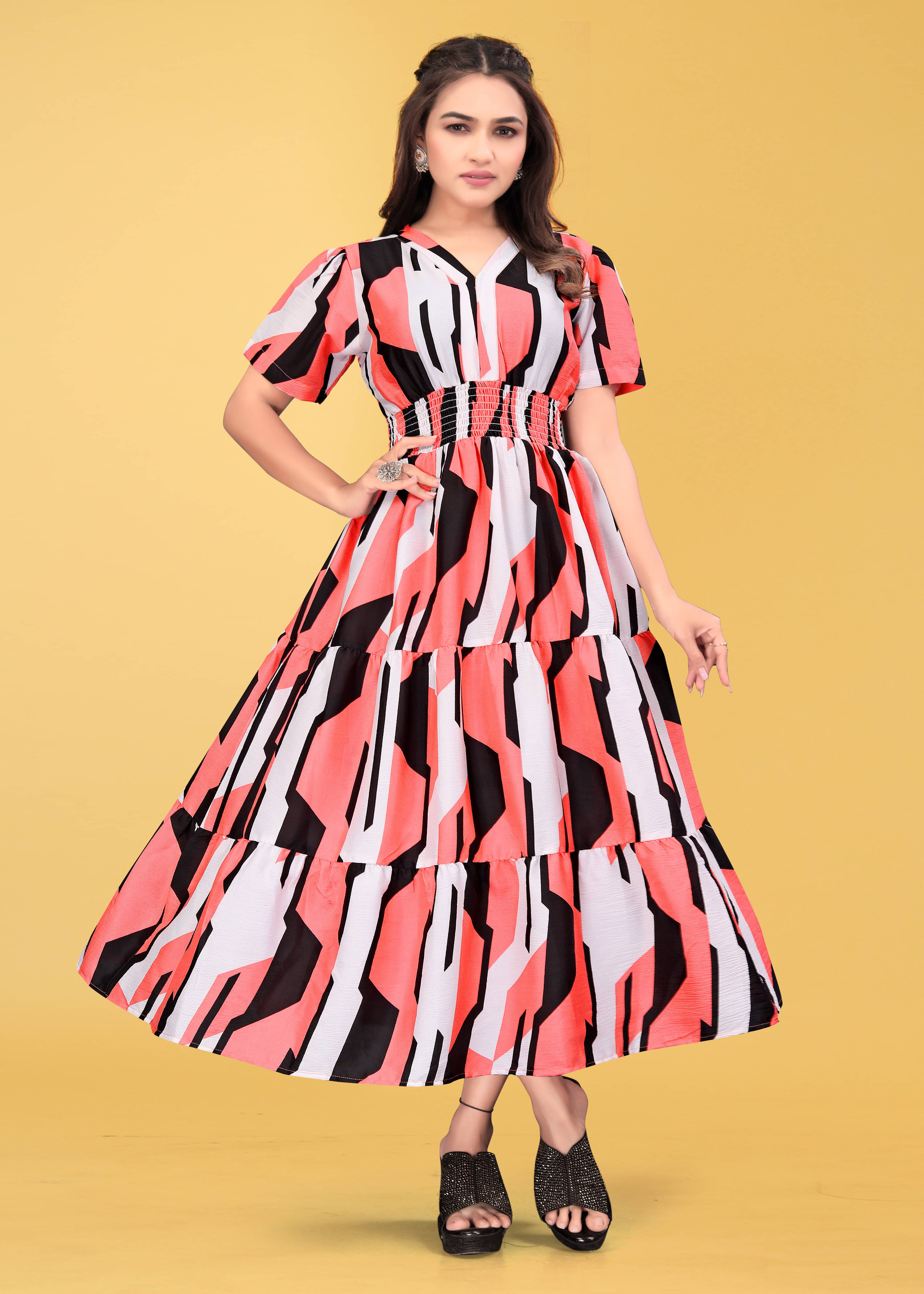     			Priyansh Creation Women Crepe Printed A-line Dress ( Multicolor )