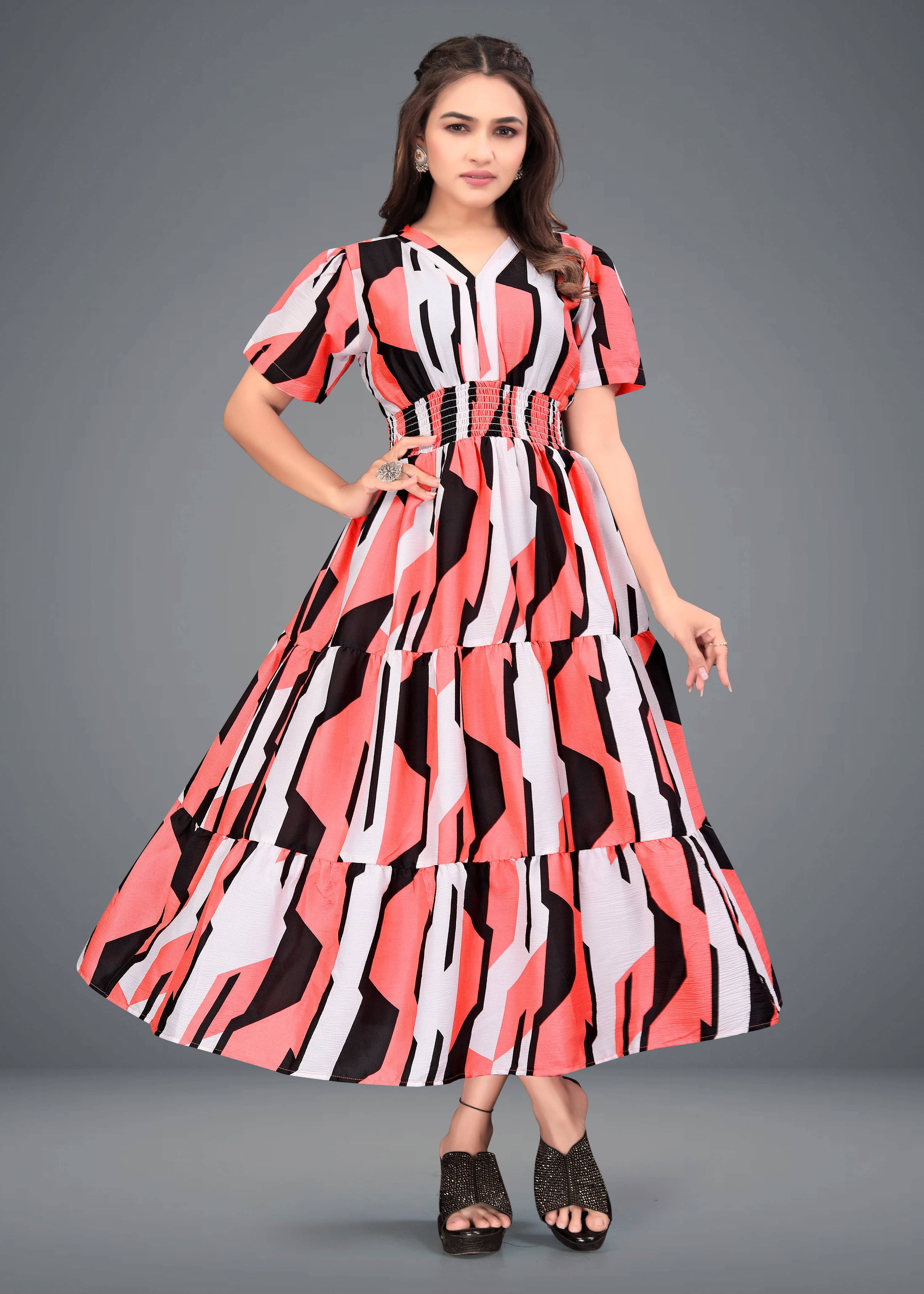     			Priyansh Creation Women Crepe Printed A-line Dress ( Multicolor )