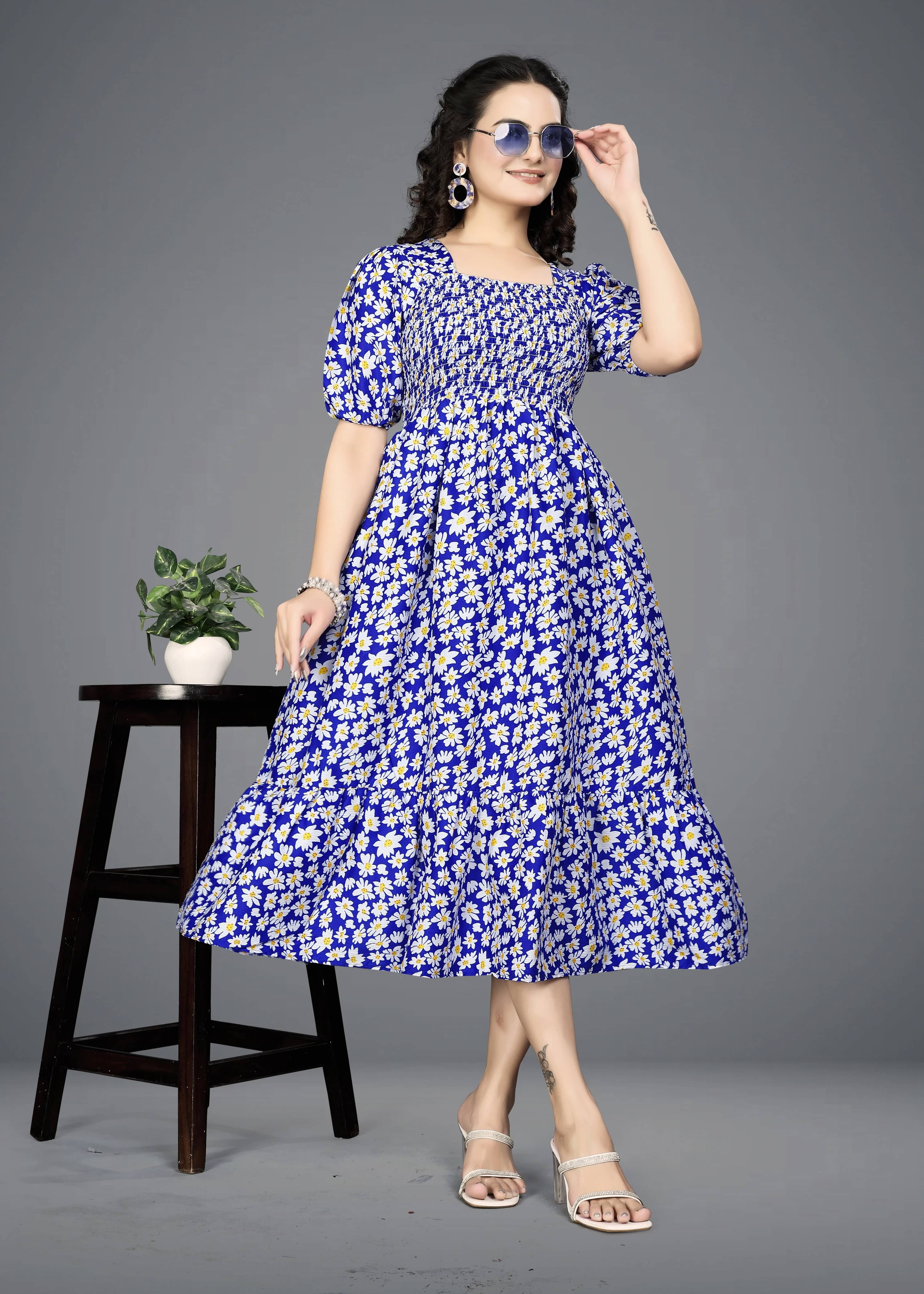     			Priyansh Creation Women Crepe Printed A-line Dress ( Multicolor )