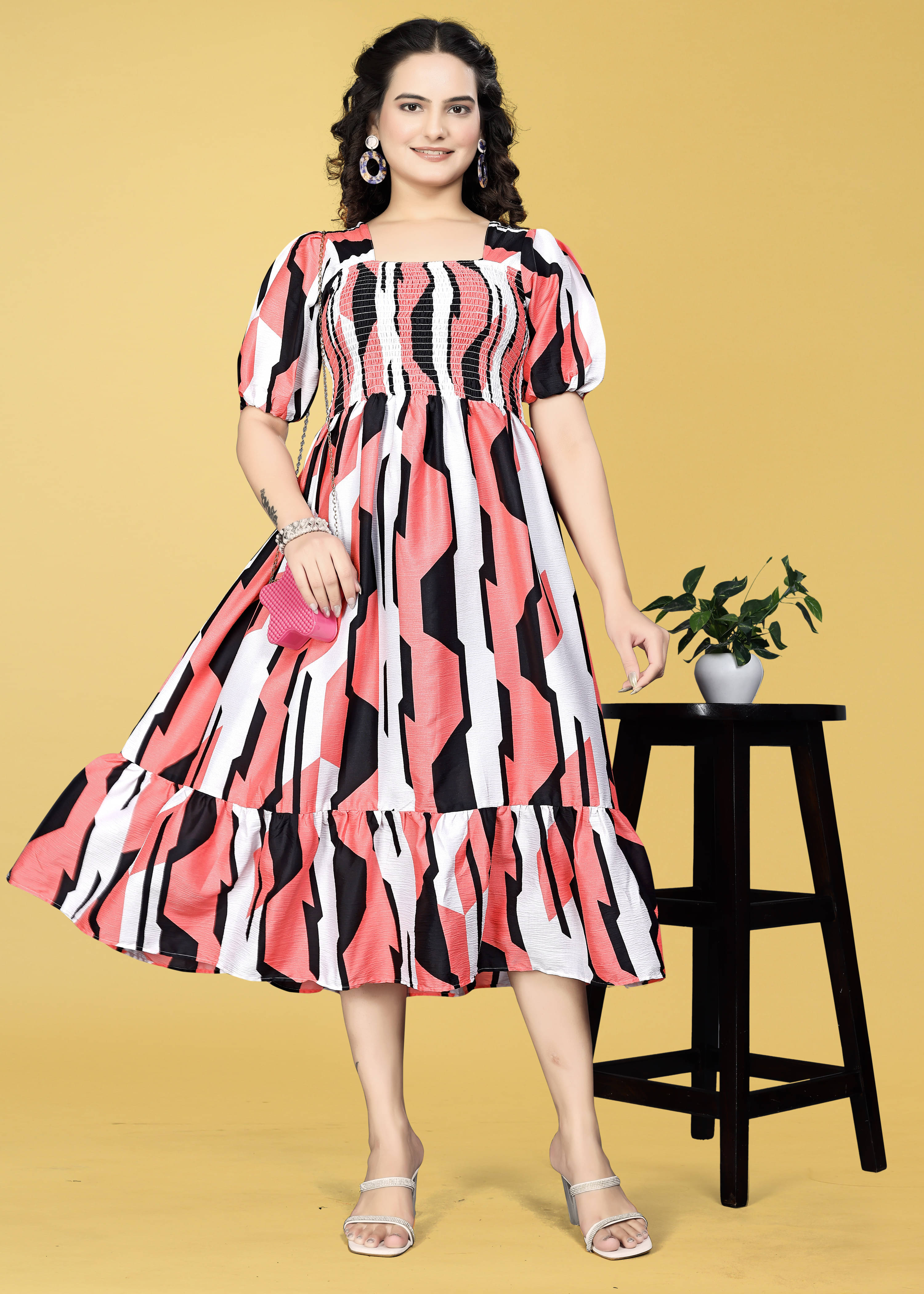     			Priyansh Creation Women Crepe Printed A-line Dress ( Multicolor )