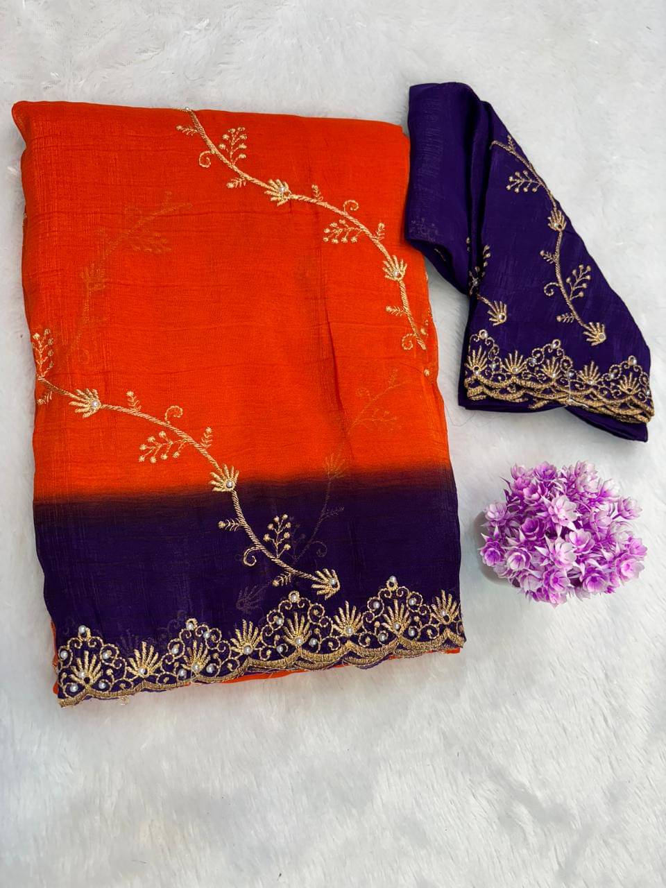     			Sanjana Silk Chanderi Embroidered Sambalpuri Saree With Unstitched Blouse Piece ( Orange )