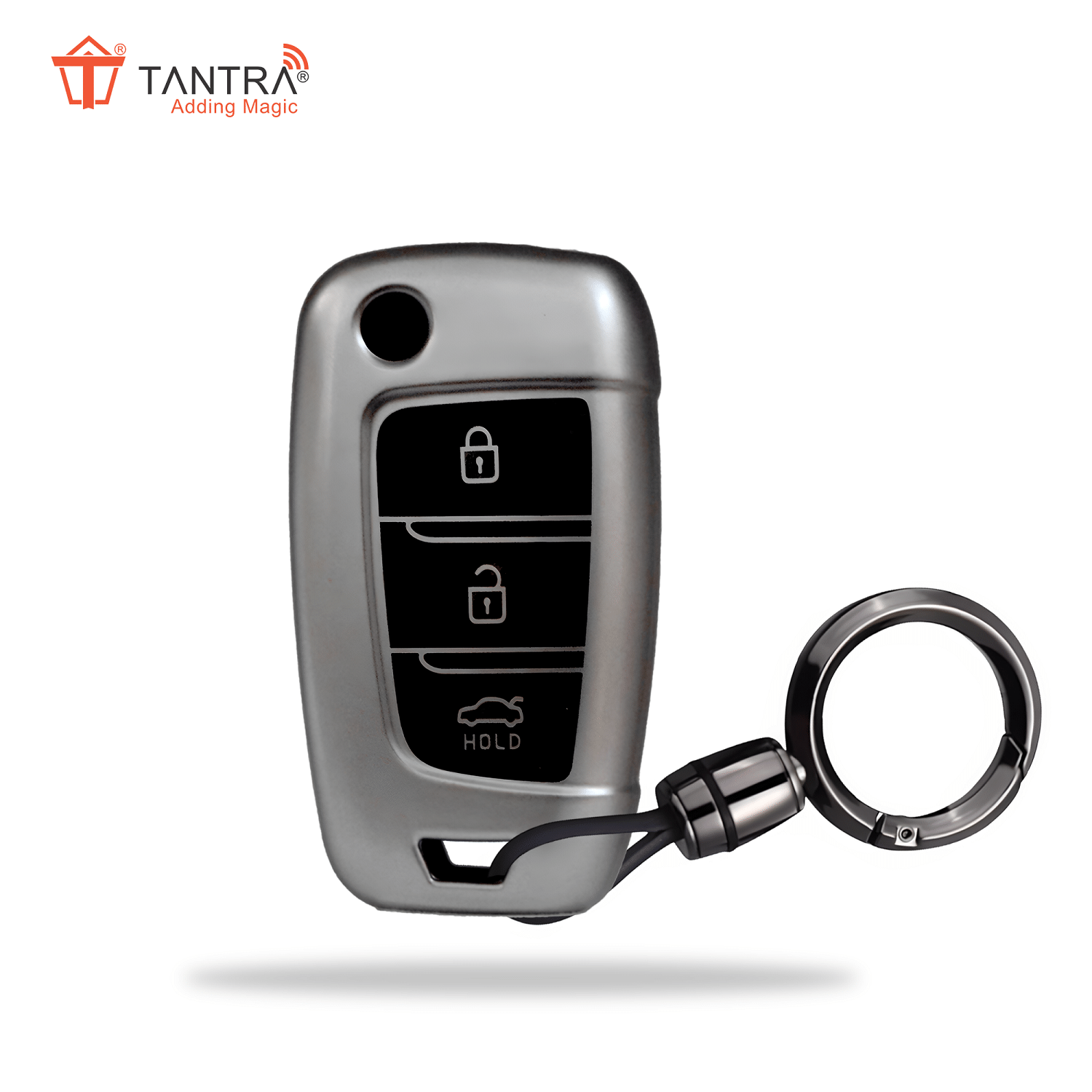 TANTRA TPU Key Cover and Round Key Chain Compatible with Hyundai Verna 2024 2023 | i20 N line N6 Car 3 Button Flip Key (Grey) TANTRA TPU Key Cover and Round Key Chain Compatible with Hyundai Verna 2024 2023 | i20 N line N6 Car 3 Button Flip Key (Grey)