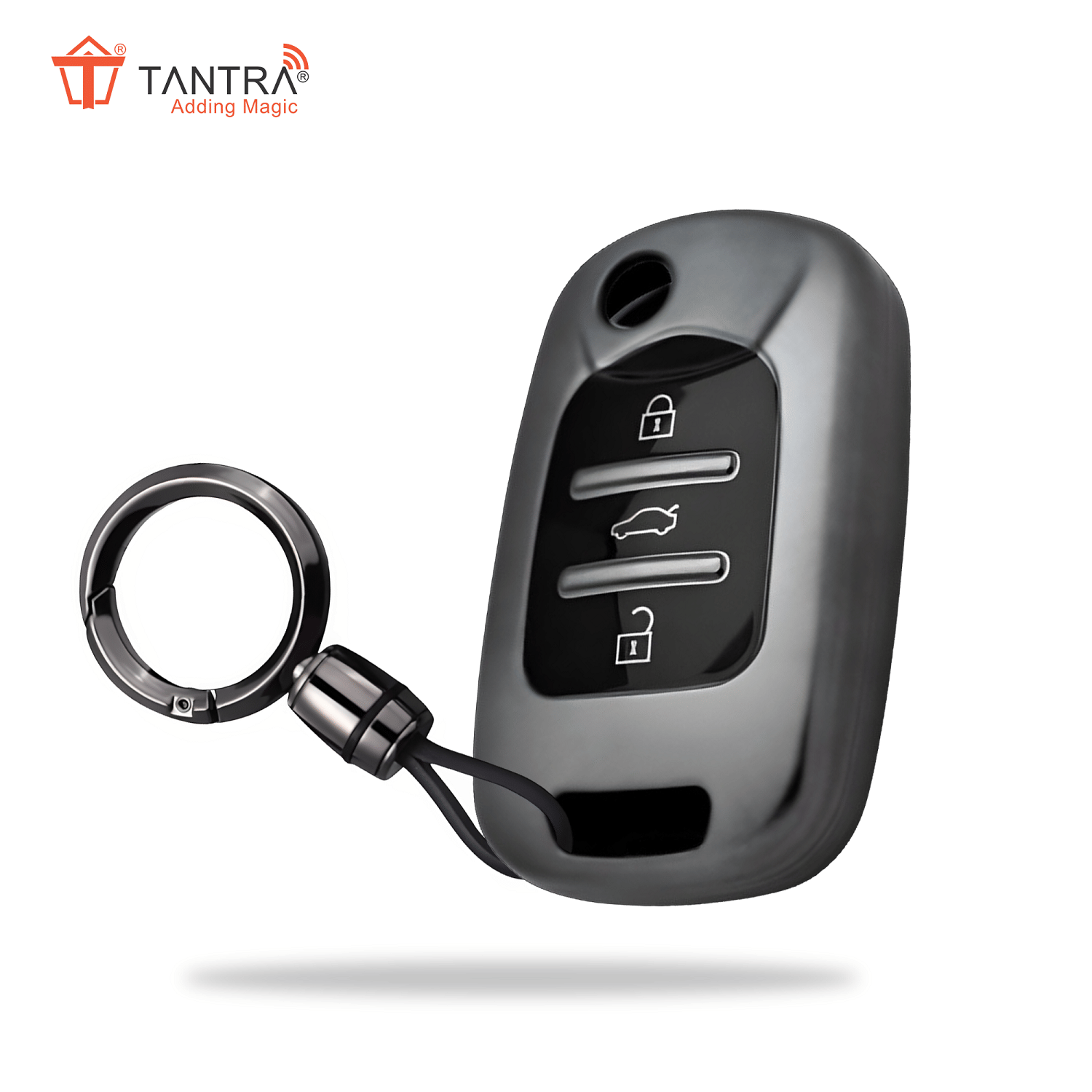 TANTRA TPU Key Cover and Round Key Chain Compatible with MG Hector, 3 Button Flip Key (Grey)     			TANTRA TPU Key Cover and Round Key Chain Compatible with MG Hector, 3 Button Flip Key (Grey)