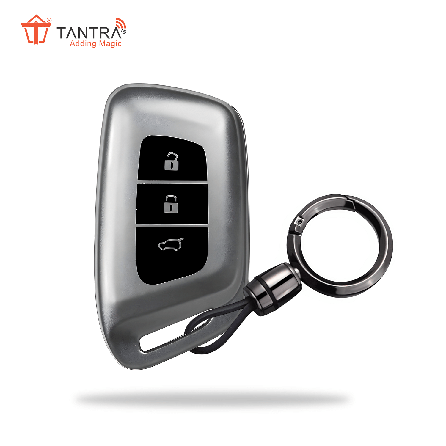 TANTRA TPU Key Cover and Round Key Chain Compatible With MG Hector | Windsor EV 3 Button Flip Key (Grey) TANTRA TPU Key Cover and Round Key Chain Compatible With MG Hector | Windsor EV 3 Button Flip Key (Grey)