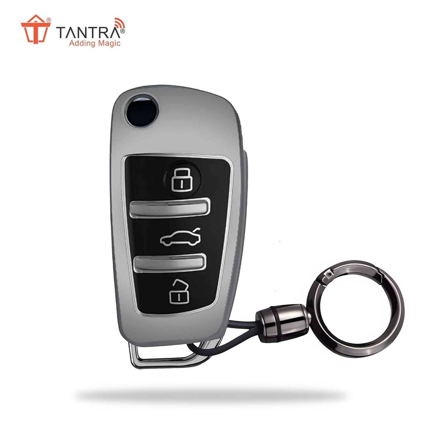 TANTRA TPU Key Cover and Round Key Chain Compatible with Audi A1 A3 A6 Q2 Q3 Q7 TT TTS R8 S3 S6 RS3 3 Button Flip Key (Grey) TANTRA TPU Key Cover and Round Key Chain Compatible with Audi A1 A3 A6 Q2 Q3 Q7 TT TTS R8 S3 S6 RS3 3 Button Flip Key (Grey)