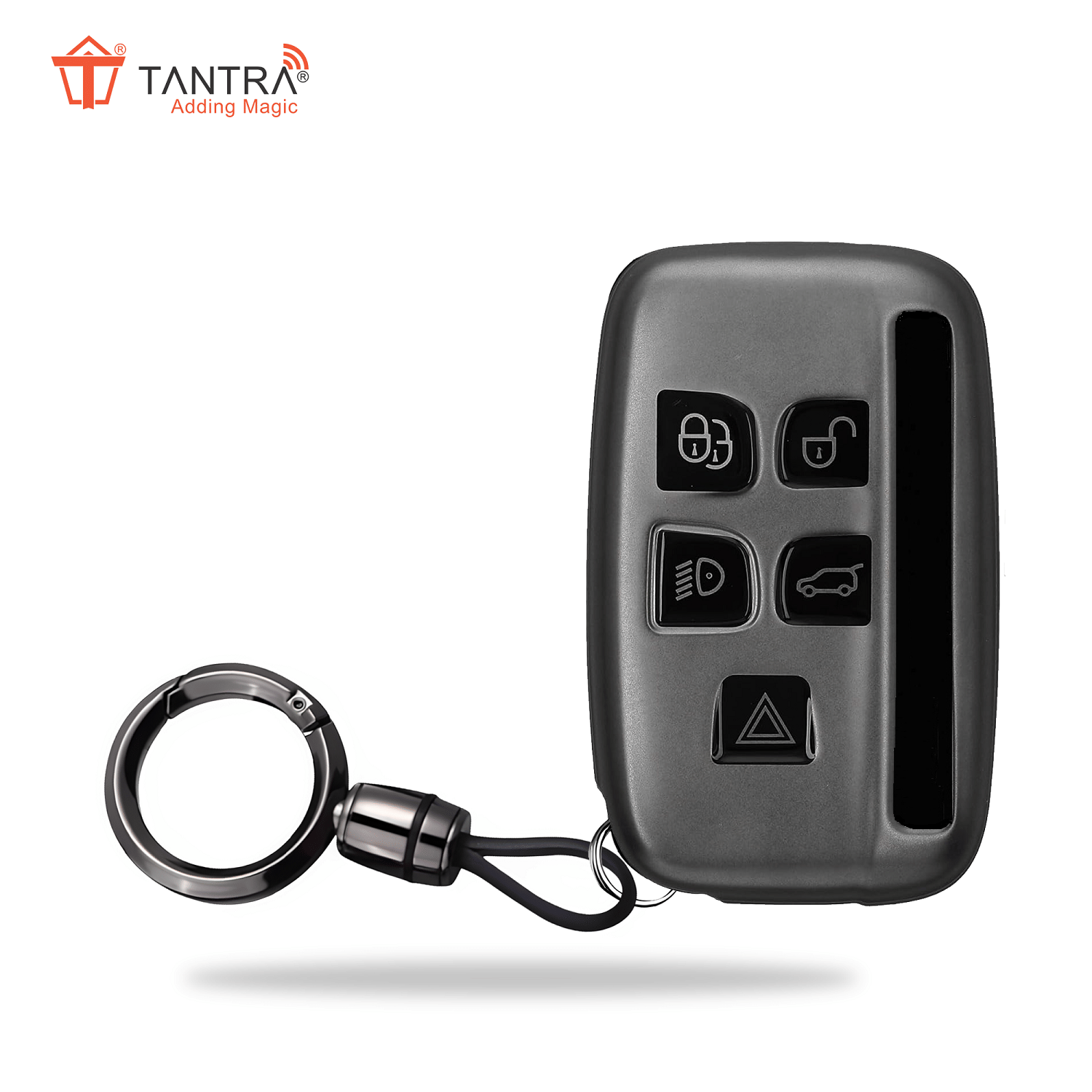 TANTRA TPU Key Cover and Round Key Chain Compatible With Jaguar XF XJ XE F-PACE F-Type Range Rover Evoque Velar Discovery LR4 Land Rover Sport 5 Button Flip Key (Grey) TANTRA TPU Key Cover and Round Key Chain Compatible With Jaguar XF XJ XE F-PACE F-Type Range Rover Evoque Velar Discovery LR4 Land Rover Sport 5 Button Flip Key (Grey)