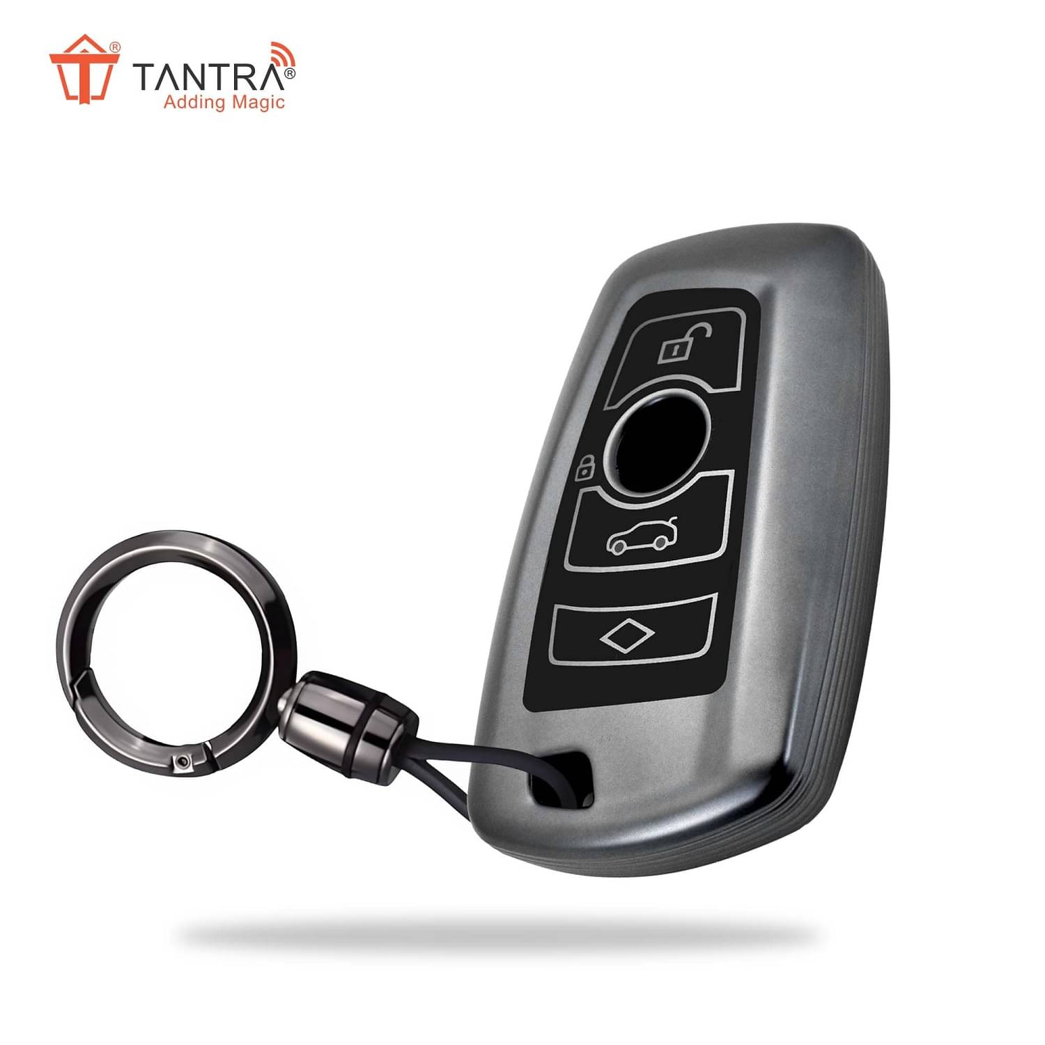    			TANTRA TPU Key Cover and Round Key Chain Compatible With BMW X4, X3, 5 Series, 6 Series, 3 Series, 7 Series 4 Button Flip Key (Grey)