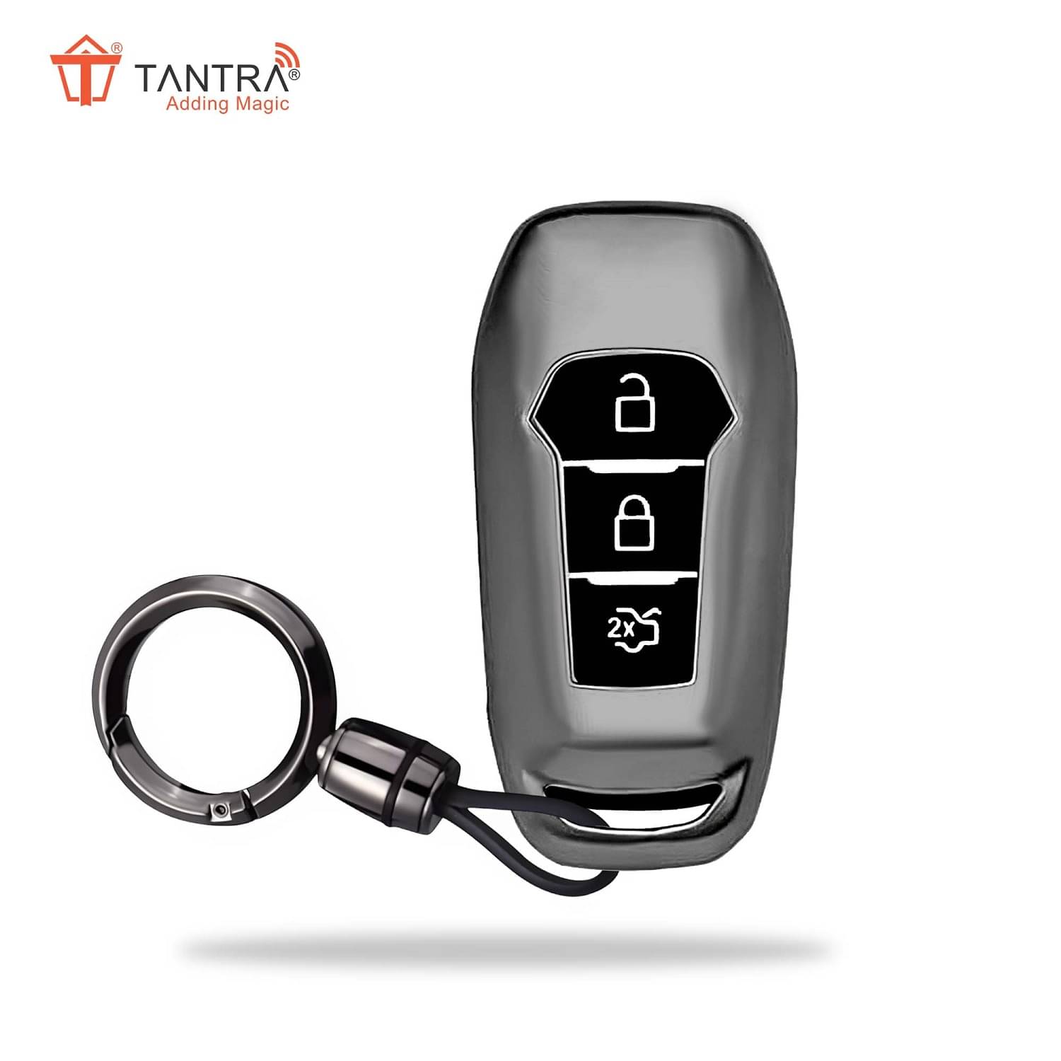 TANTRA TPU Key Cover and Round Key Chain Compatible with Endeavour, Figo Aspire, Freestyle 3 Button Flip Key (Grey) TANTRA TPU Key Cover and Round Key Chain Compatible with Endeavour, Figo Aspire, Freestyle 3 Button Flip Key (Grey)