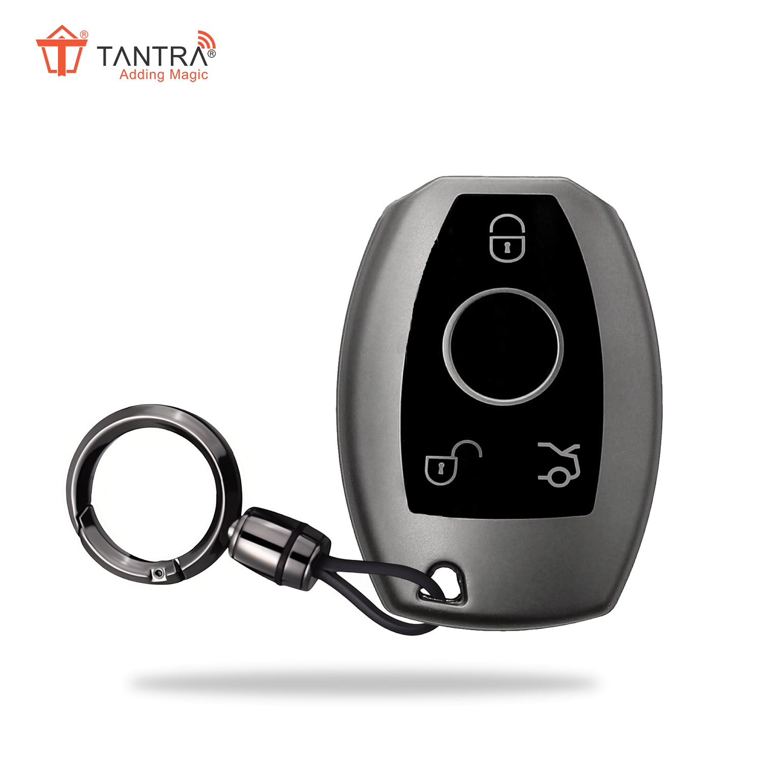     			TANTRA TPU Key Cover and Round Key Chain Compatible with Mercedes Benz C E M S CLS CLK GLK GLC G Class 3 Button Flip Key (Grey)