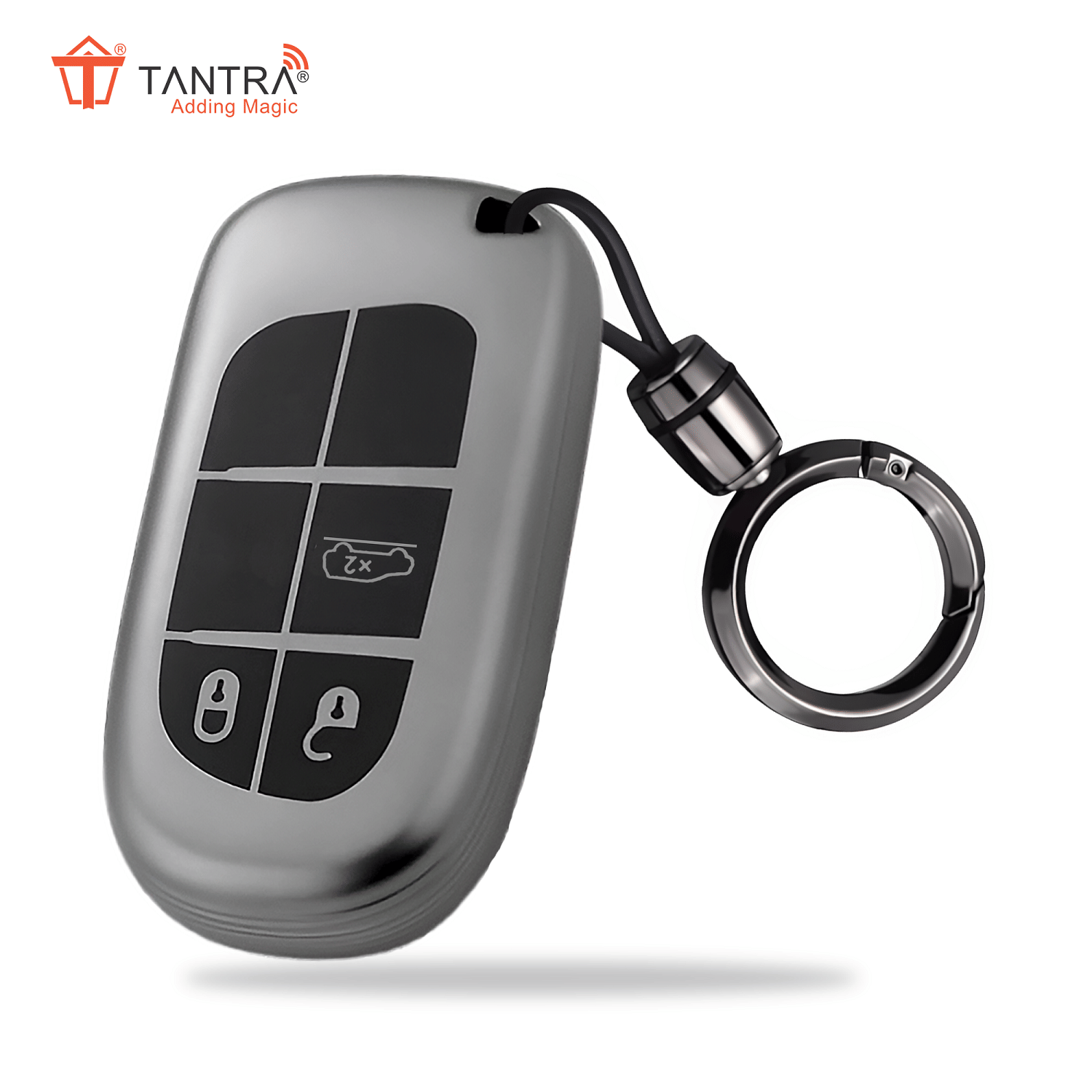     			TANTRA TPU Key Cover and Round Key Chain Compatible with Jeep Meridian, Compass, Trailhawk 3 Button Flip Key (Grey)
