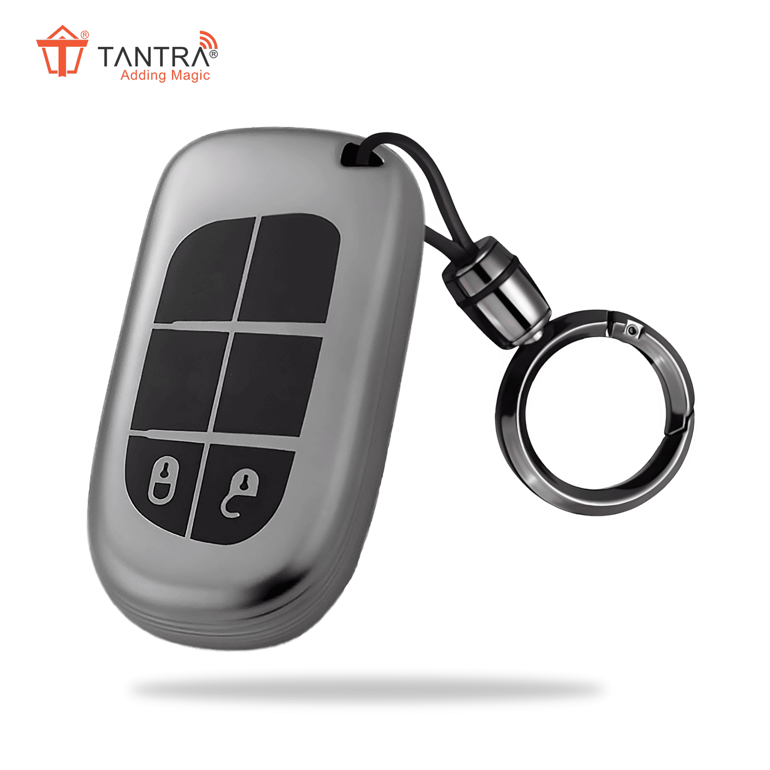     			TANTRA TPU Key Cover and Round Key Chain Compatible With Jeep Meridian, Compass, Trailhawk, 2  Button Flip Key (Grey)