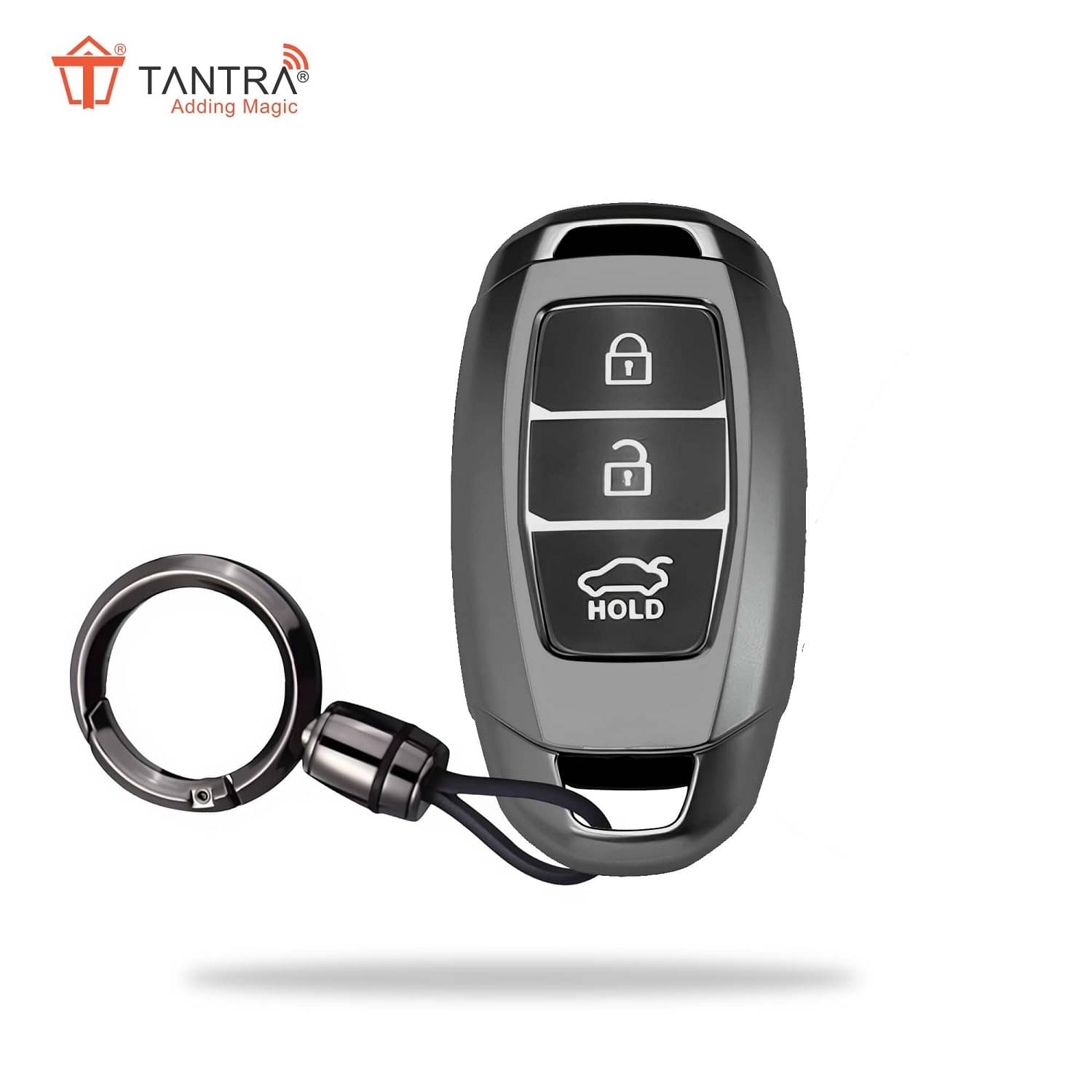 TANTRA TPU Key Cover and Round Key Chain Compatible with Hyundai Verna | Kona | i20 3Button Flip Key (Grey) TANTRA TPU Key Cover and Round Key Chain Compatible with Hyundai Verna | Kona | i20 3Button Flip Key (Grey)