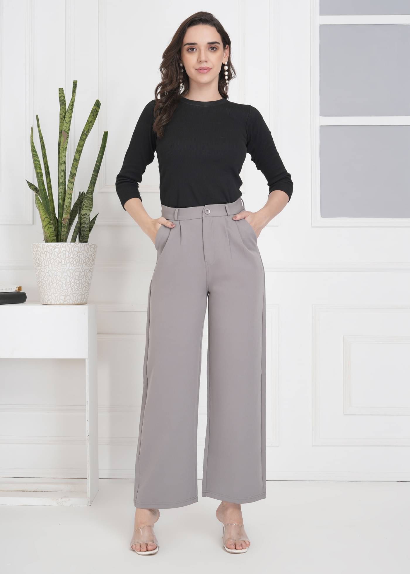     			VOLVIERA Pack of 1 Rayon Slim Women's Formal Pants ( Light Grey )
