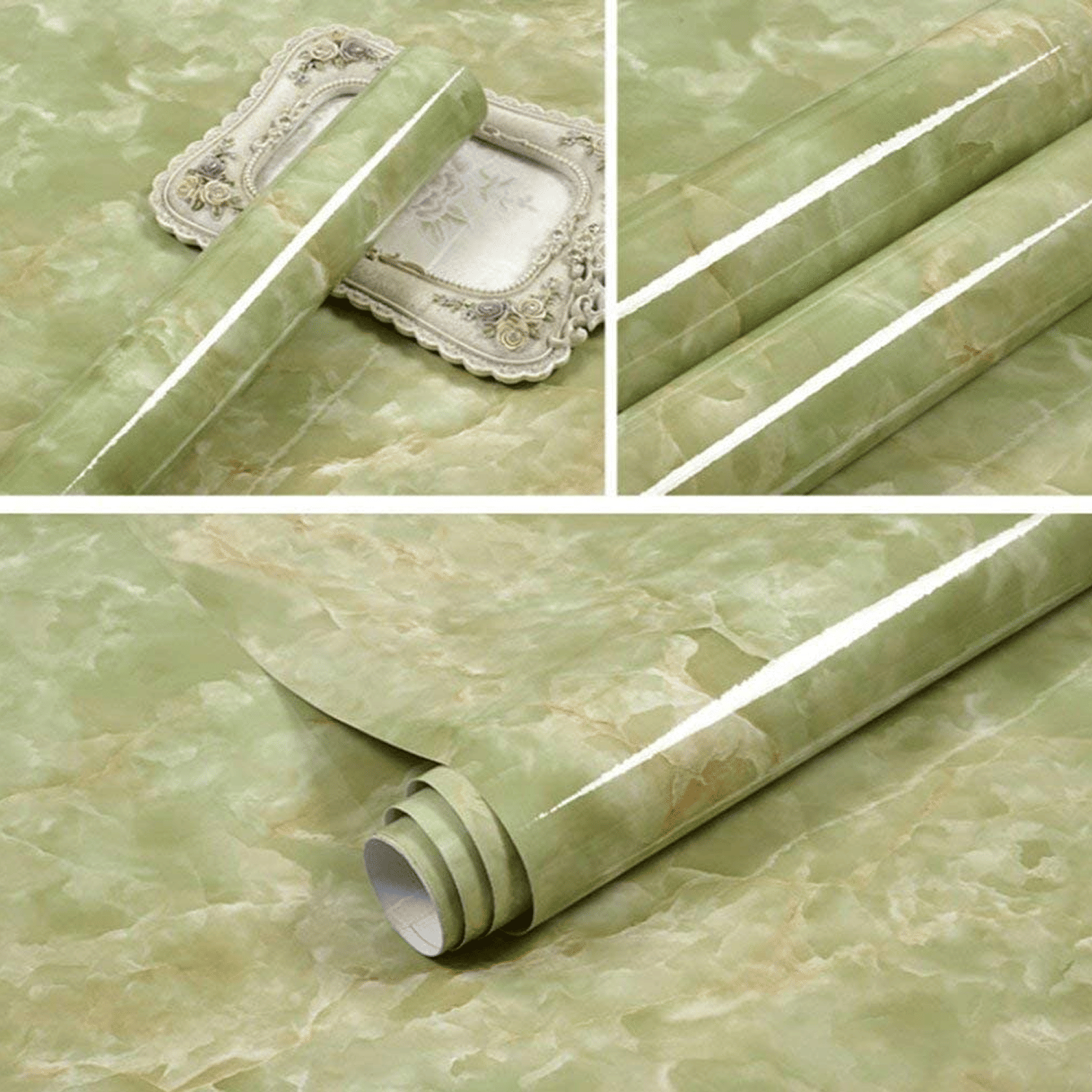     			Vinyl Marble Wallpaper Peel and Stick Waterproof Wallpaper for Home Kitchen Countertop Cabinet Furniture Oil Proof Kitchen Stickers (60X200cm) (Green Marble) (Pack Of 2)