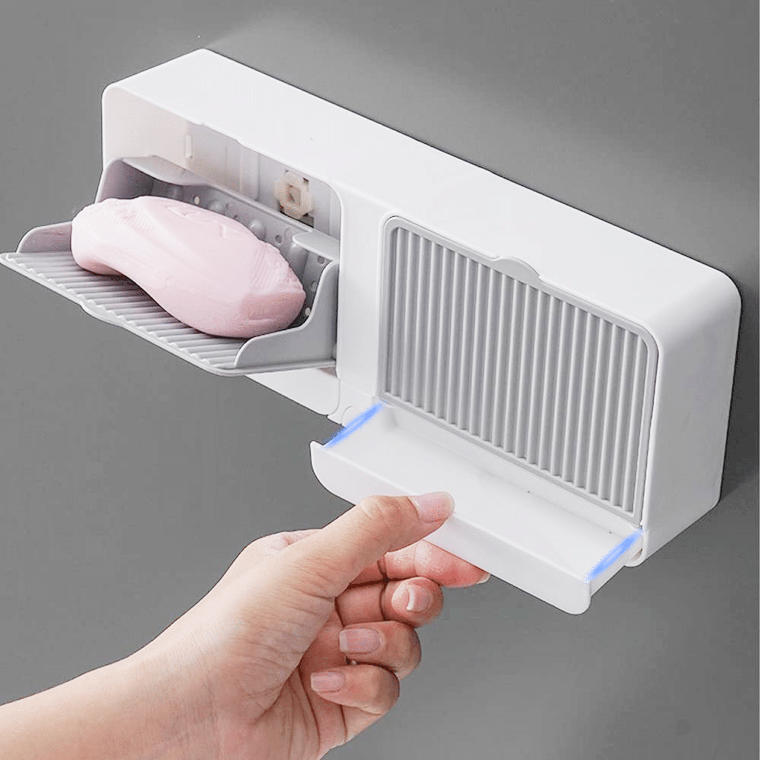     			Wall Mounted Soap Holder with Lid and Drain Tray | Self Adhesive Bathroom Soap Case for Wall | Multipurpose Soap Box Organizer for Bathroom, Kitchen & Wash Basin | No Drilling Soap Dish with Cover | Space Saving Design | Durable Plastic