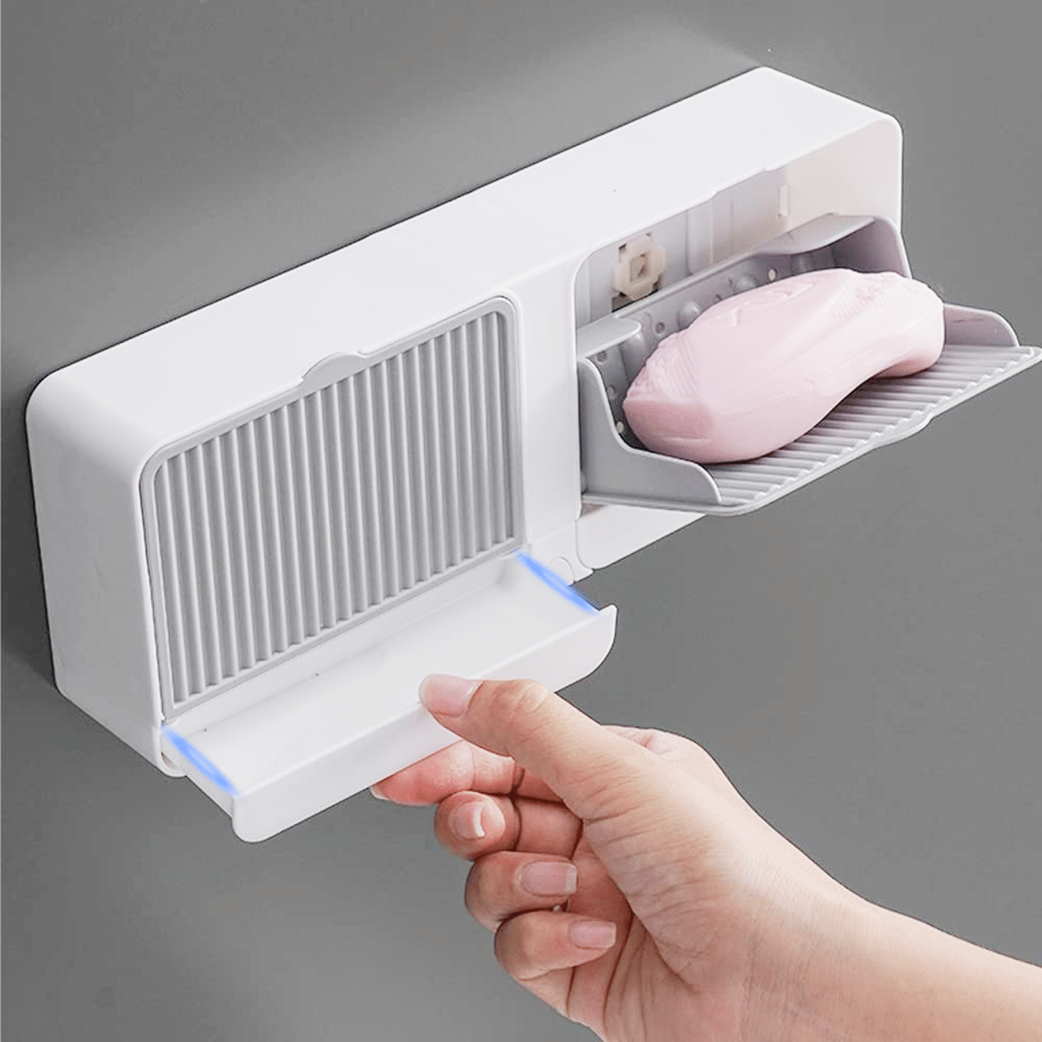     			Wall Mounted Soap Holder with Lid and Drain Tray | Self Adhesive Bathroom Soap Case for Wall | Multipurpose Soap Box Organizer for Bathroom, Kitchen & Wash Basin | No Drilling Soap Dish with Cover | Space Saving Design | Durable Plastic